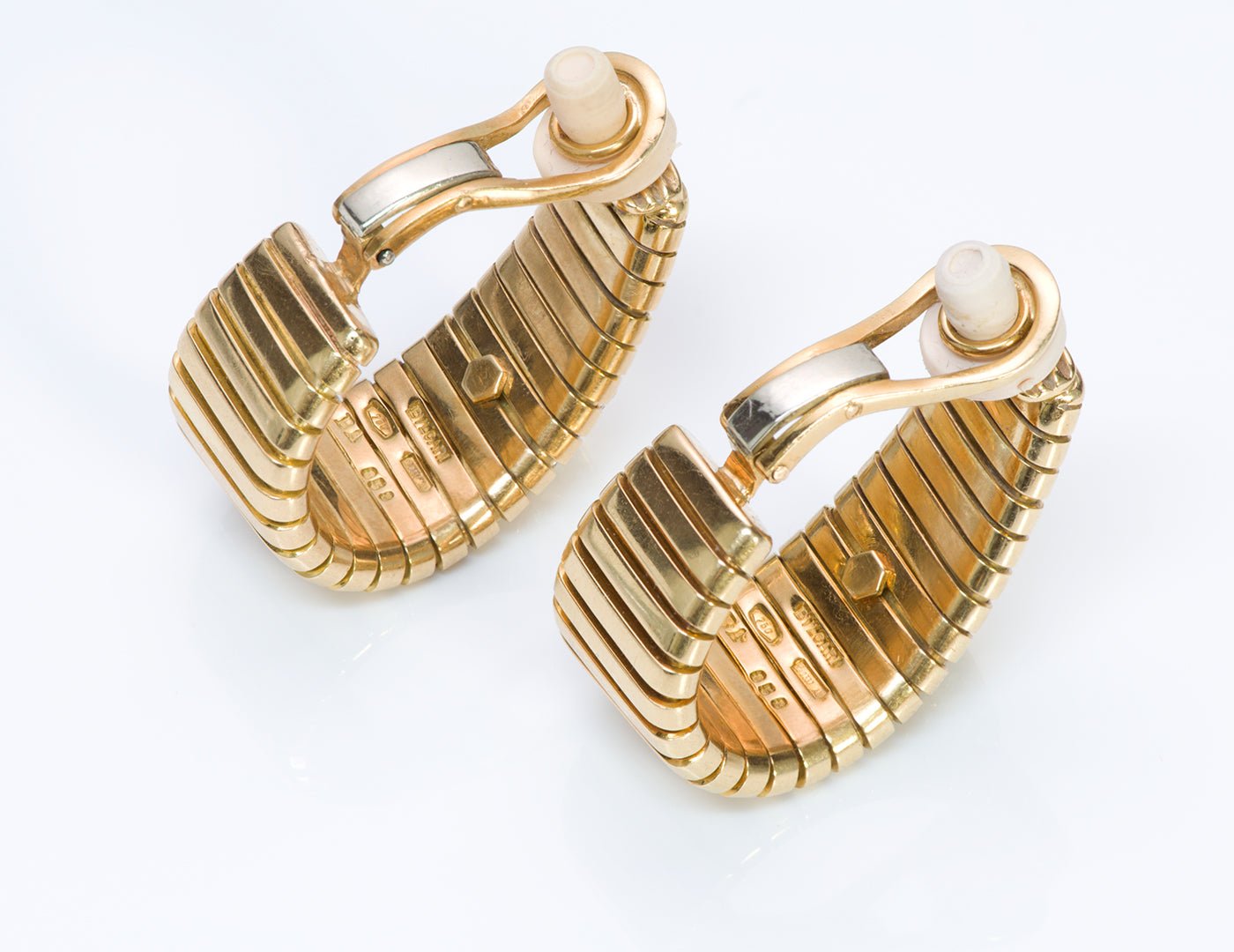 Bulgari 18K Gold Tubogas Hoop Diamond Earrings - DSF Antique Jewelry
