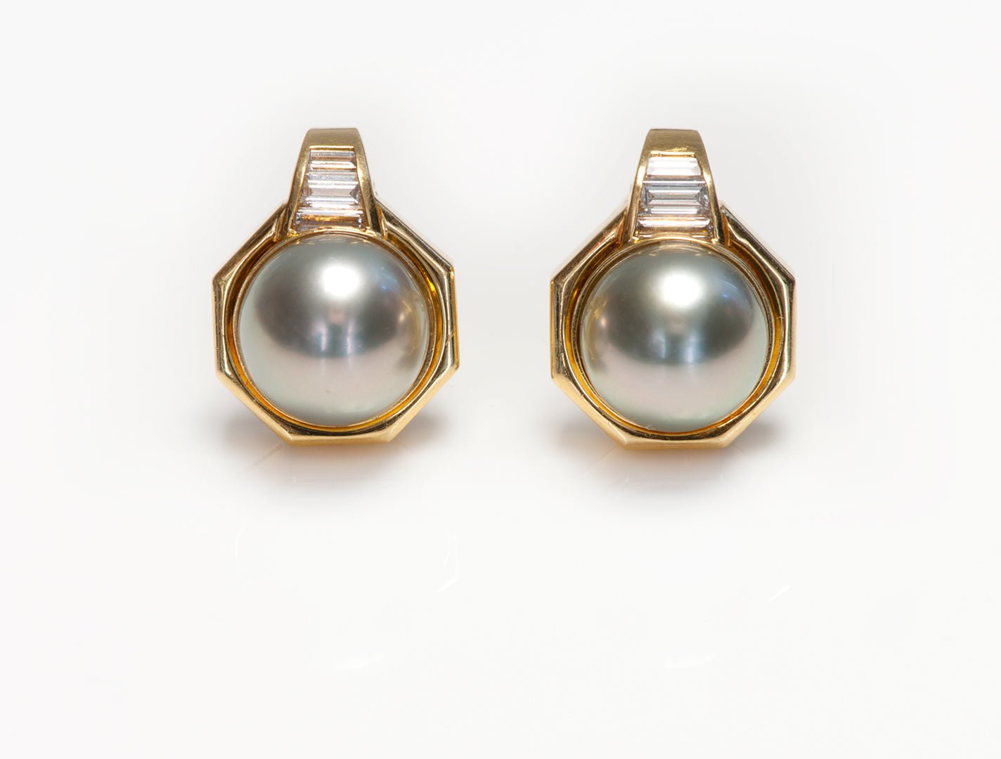 Bulgari Bvlgari 18K Gold Pearl Diamond Earrings - DSF Antique Jewelry