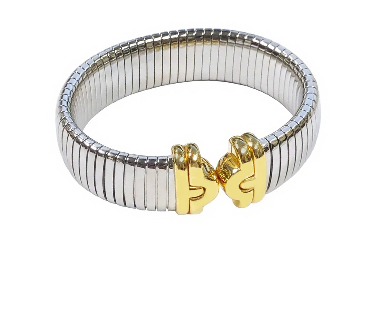 Bulgari Tubogas Stainless Steel 18K Gold Cuff Bracelet