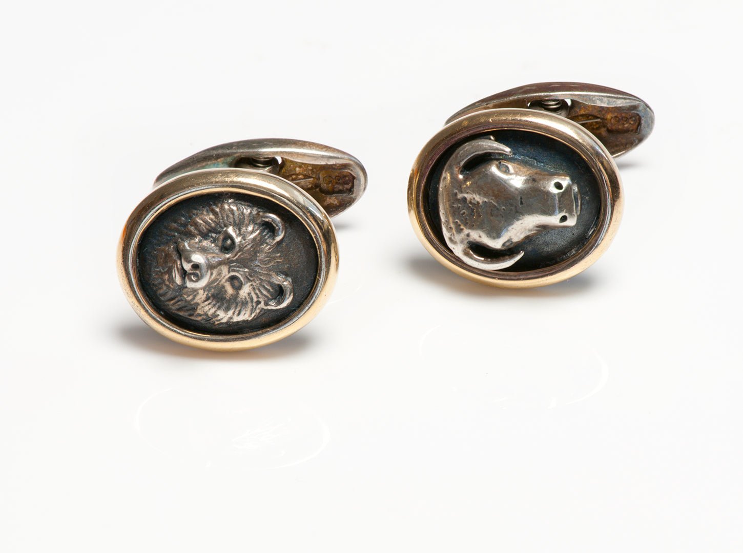 Bull and Bear Silver Gold Cufflinks JB - DSF Antique Jewelry