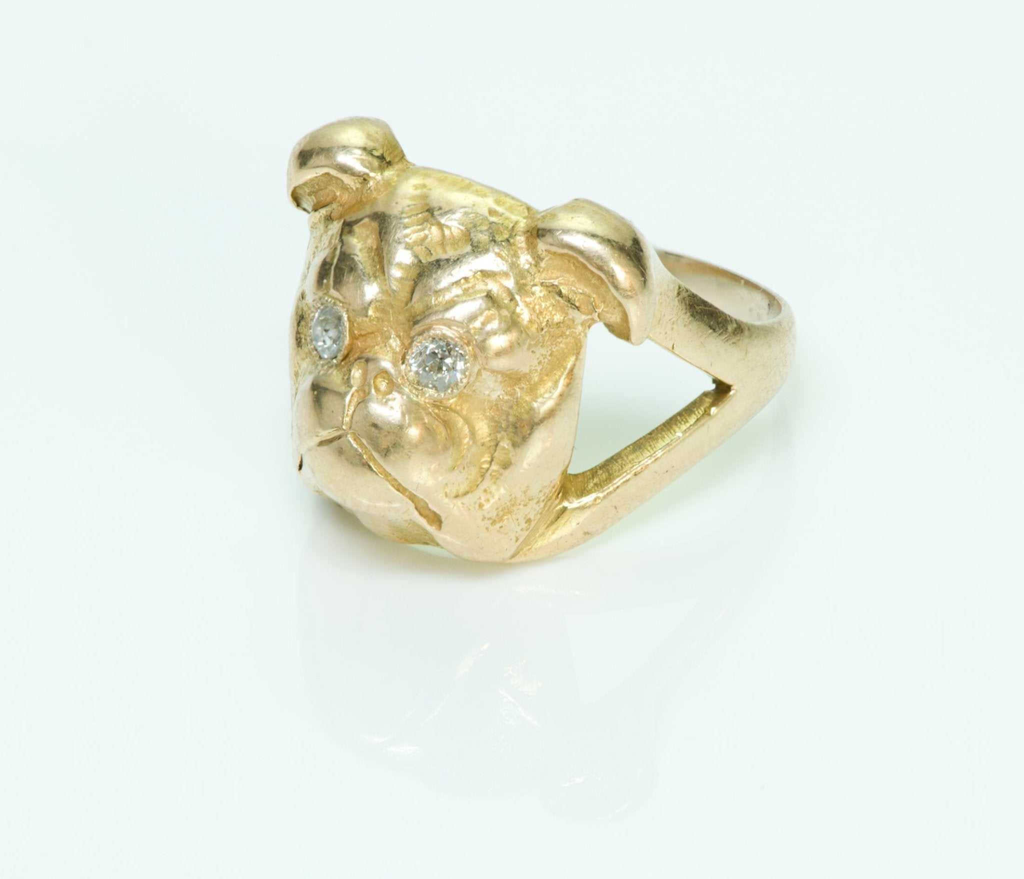 Bulldog Diamond Gold Vintage Ring - DSF Antique Jewelry