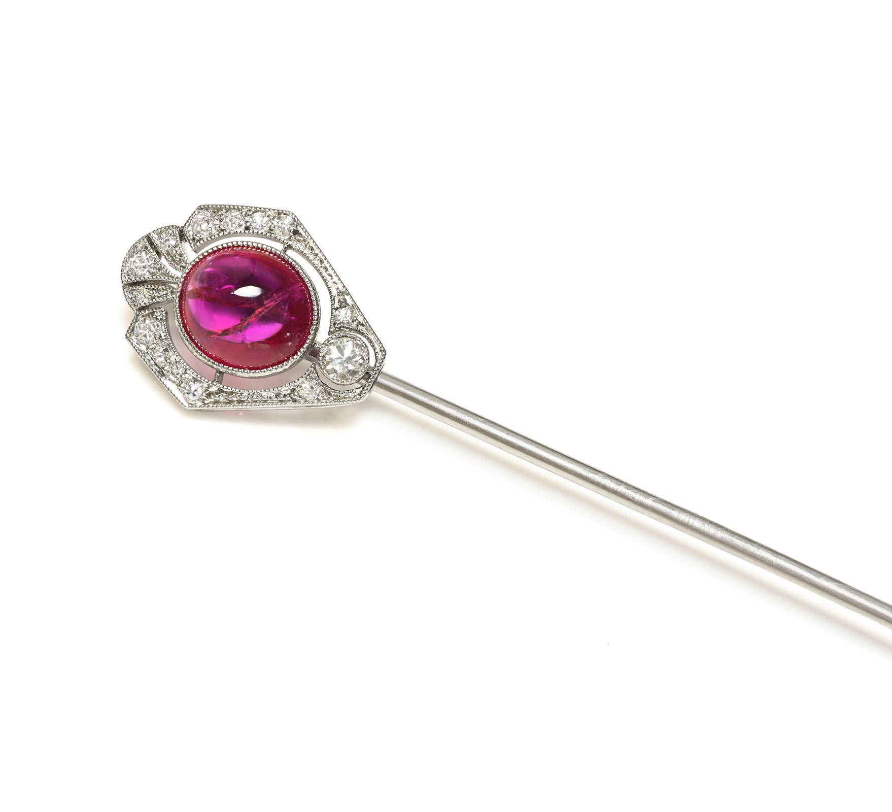 Edwardian Natural No Heat Burma Ruby Diamond Platinum Stick Pin