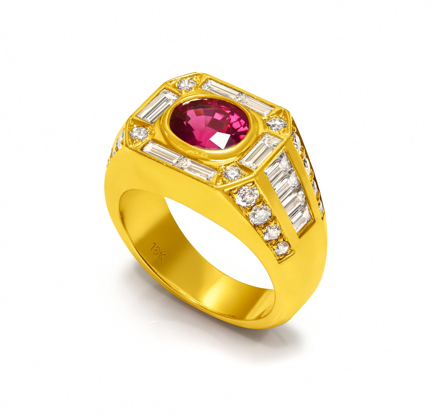 Burma Ruby Diamond Mens Ring 18K Gold