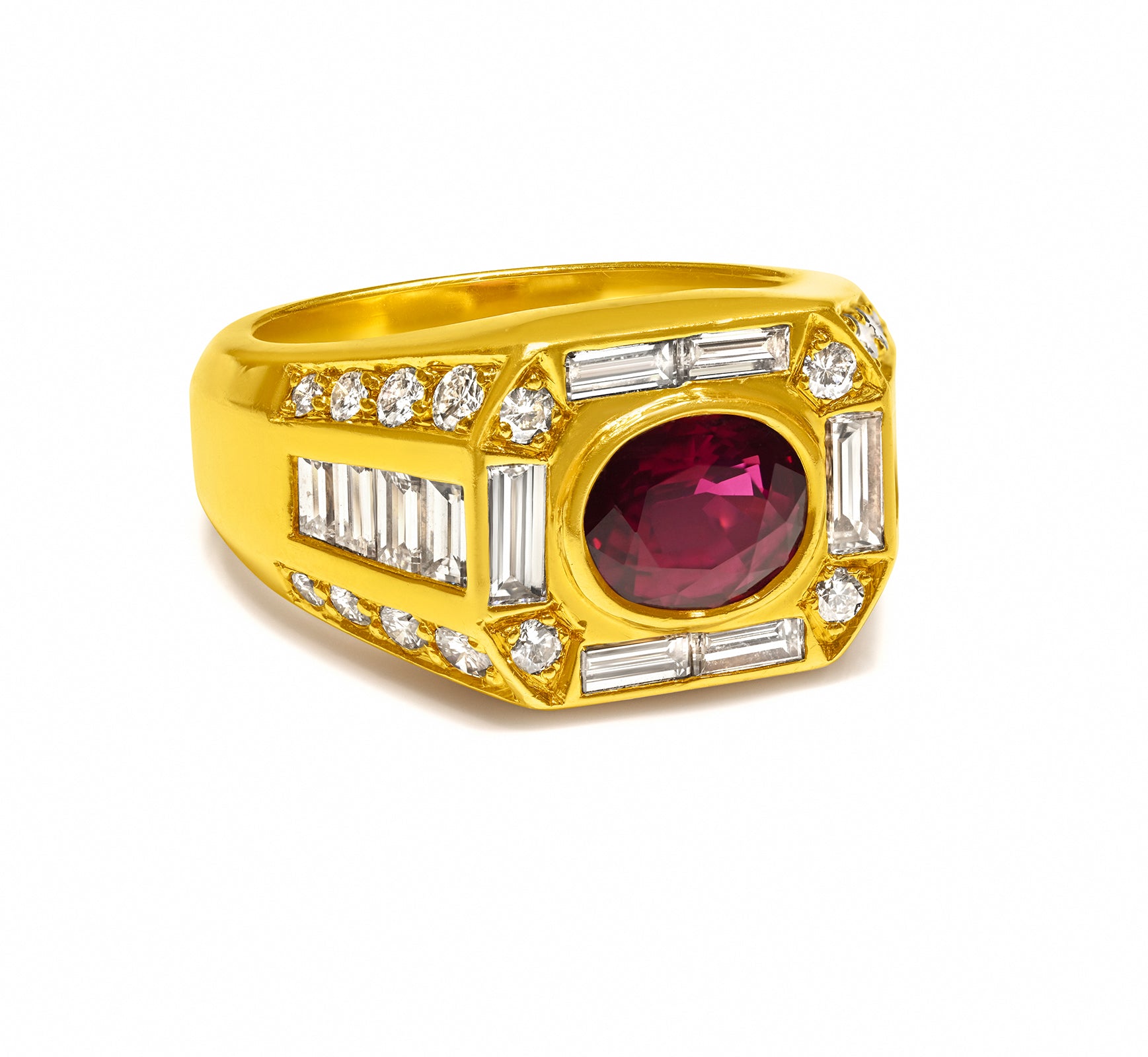 Burma Ruby Diamond Ring 18K Yellow Gold