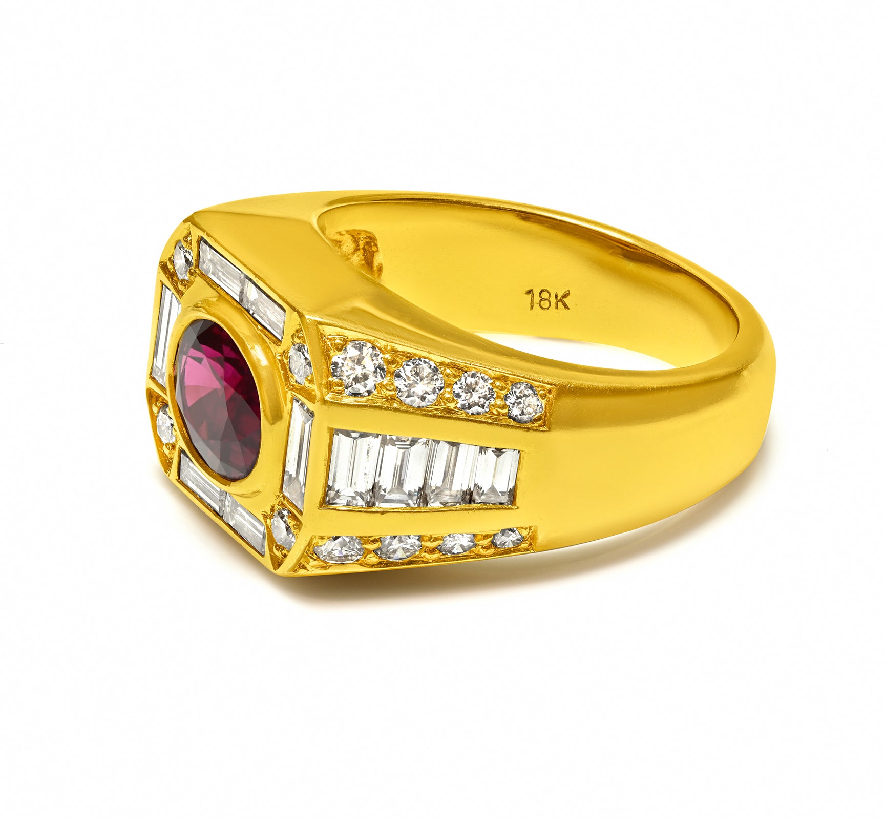Burma Ruby Diamond Ring 18K Yellow Gold Mens 