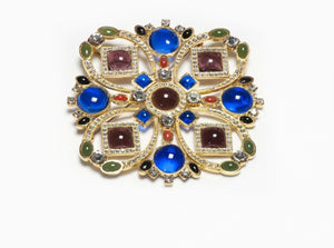 Butler & Wilson Blue Purple Green Poured Glass Crystal Pendant Brooch