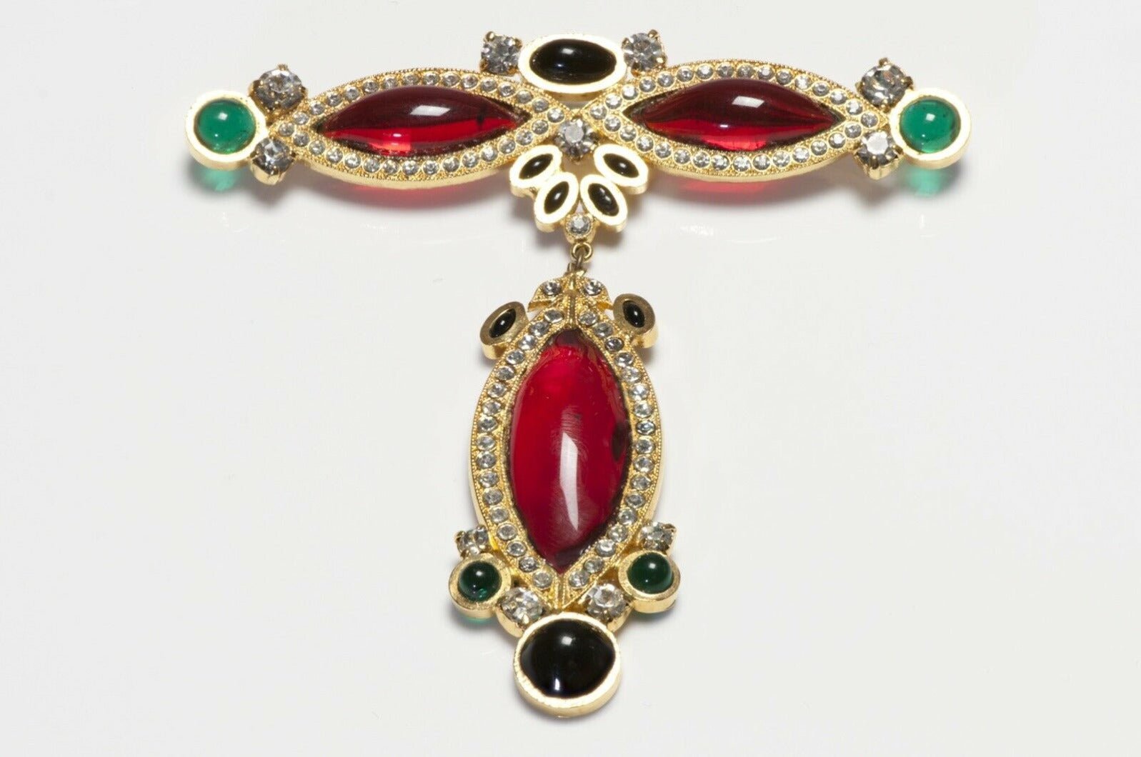 Butler & Wilson Red Black Green Poured Glass Crystal Brooch