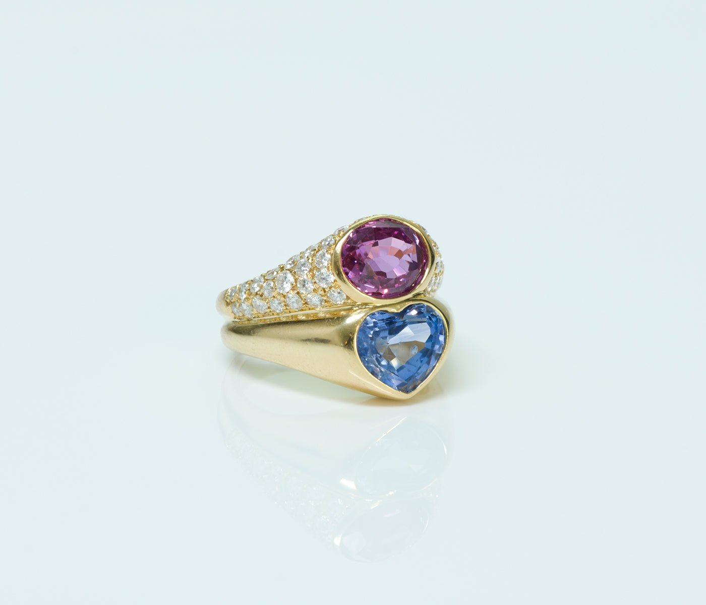Bvlgari Blue Pink Sapphire Diamond 18K Gold Ring