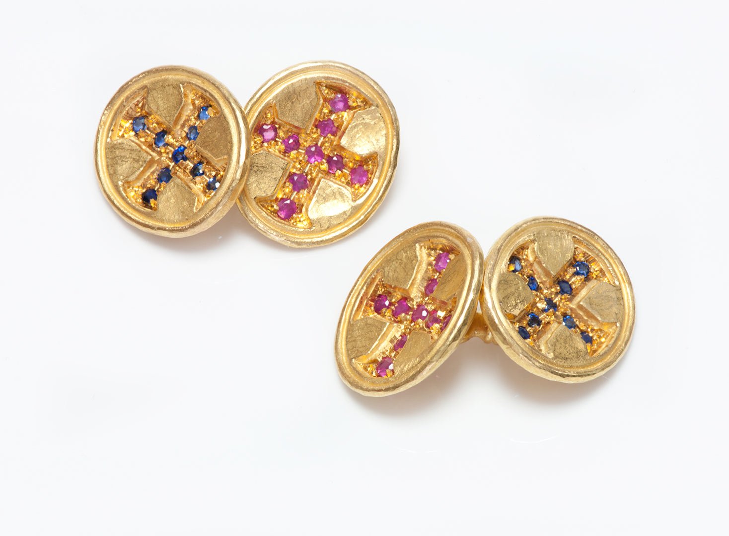 Byzantine Style 22K Gold Ruby & Sapphire Cufflinks - DSF Antique Jewelry