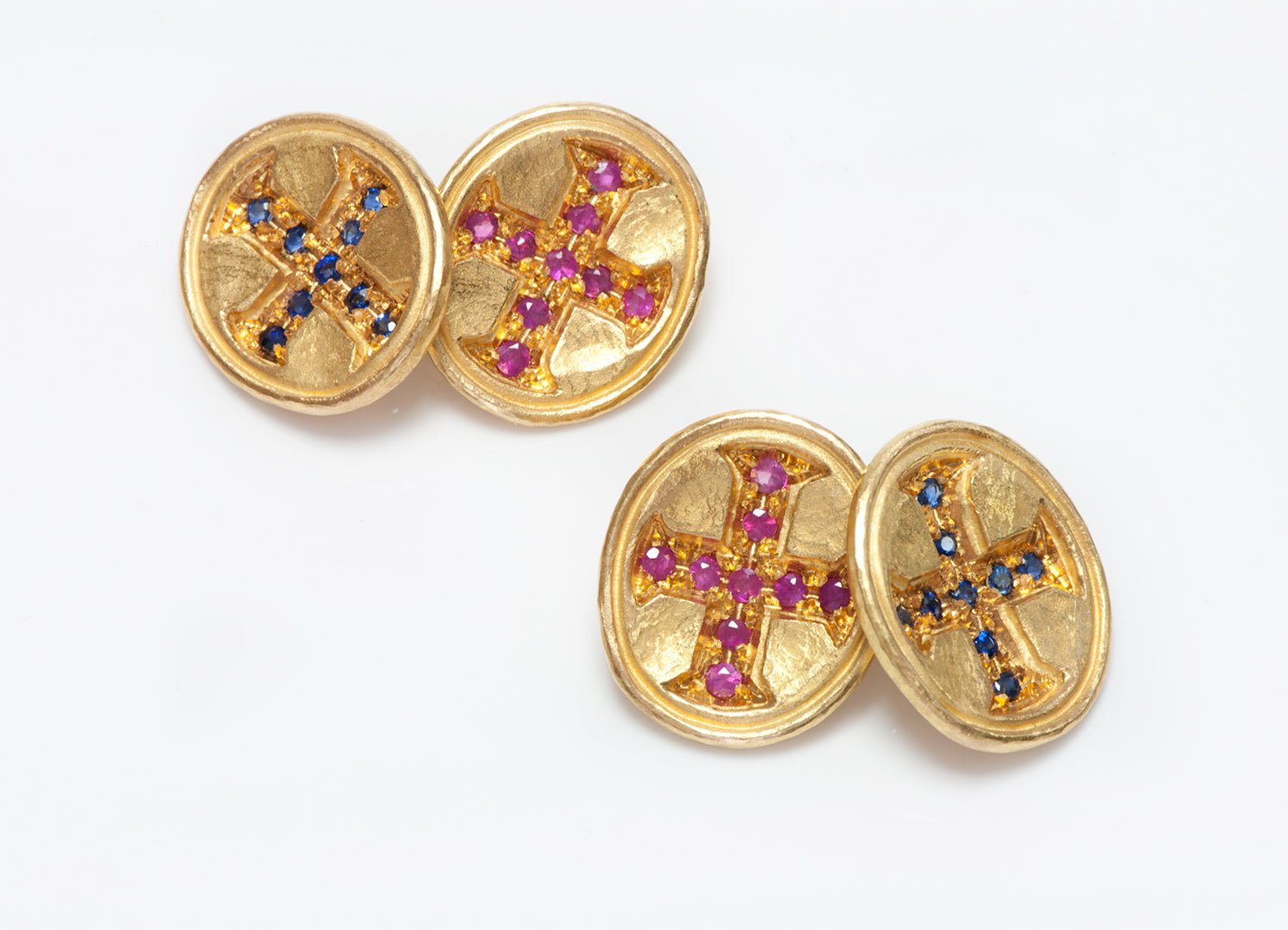 Byzantine Style 22K Gold Ruby & Sapphire Cufflinks