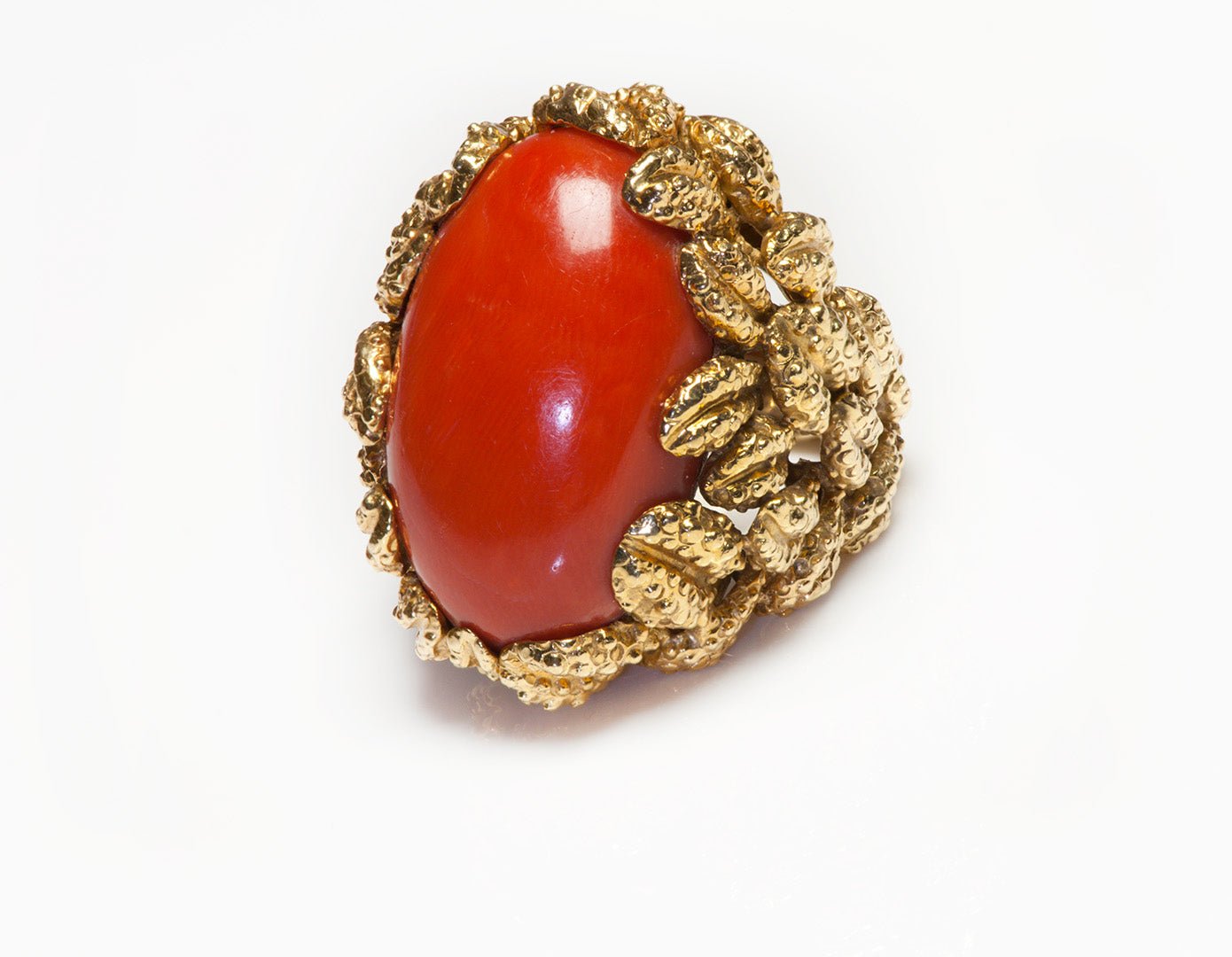 Cabochon Coral Gold Ring - DSF Antique Jewelry