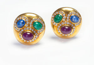 Cabochon Emerald Ruby Sapphire Diamond Gold Earrings