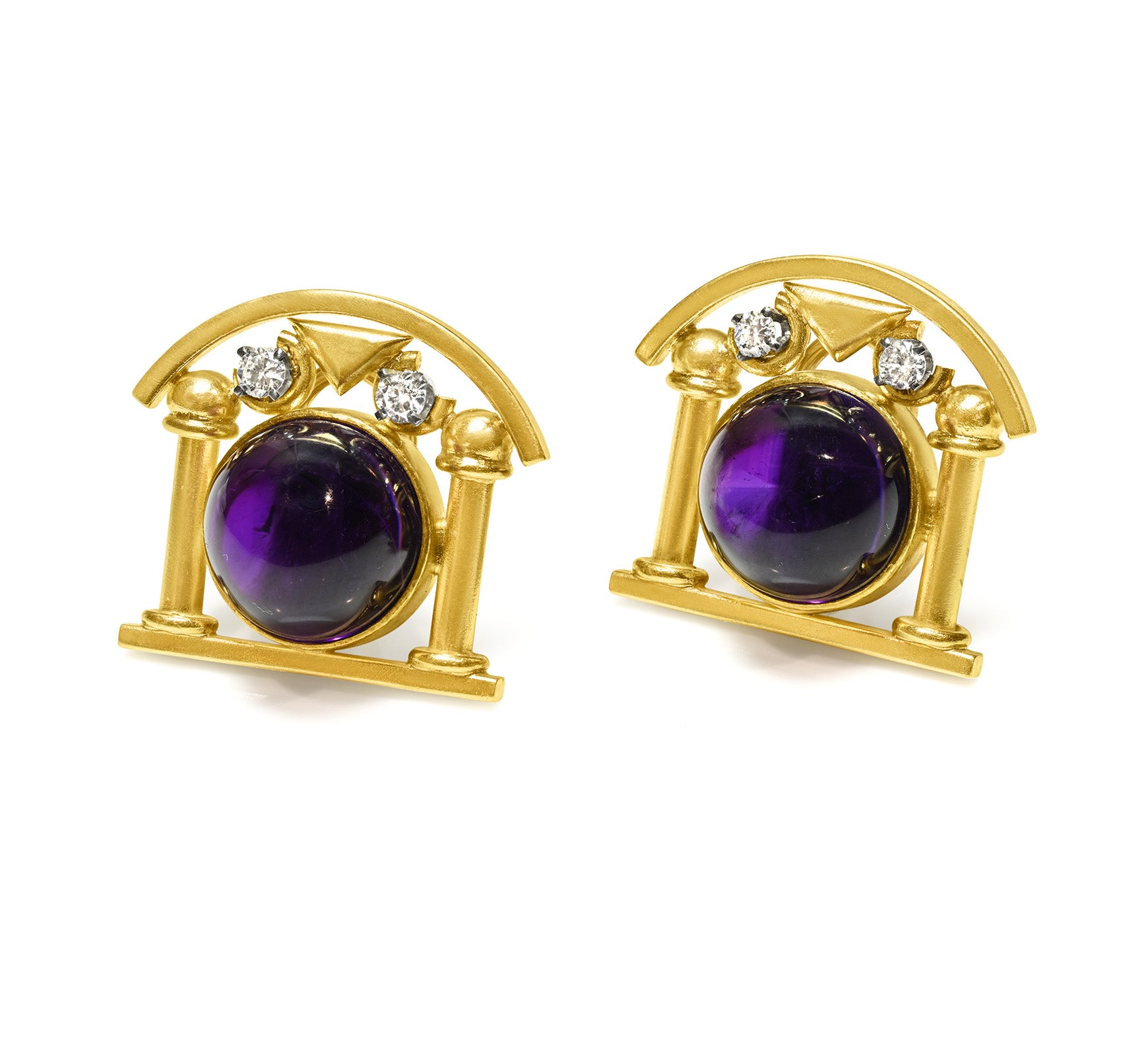 Architectural Earrings Amethyst Gold Diamond
