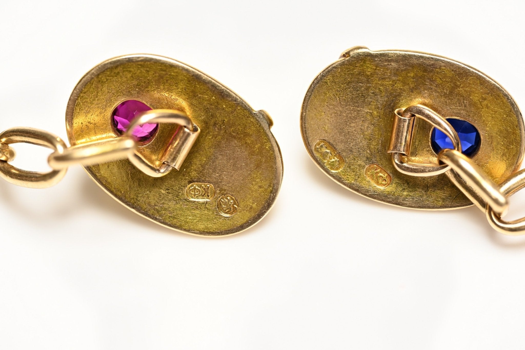 Carl Fabergé Gold Gem-Set Diamond Ruby Sapphire Cufflinks