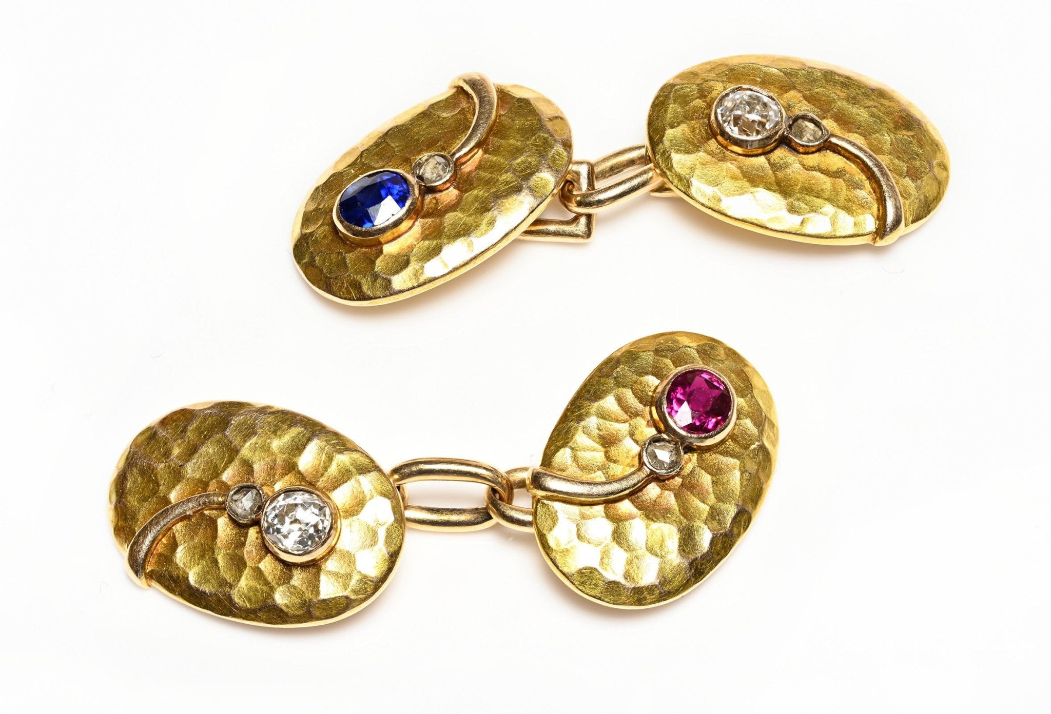 Carl Fabergé Gold Gem-Set Diamond Ruby Sapphire Cufflinks - DSF Antique Jewelry