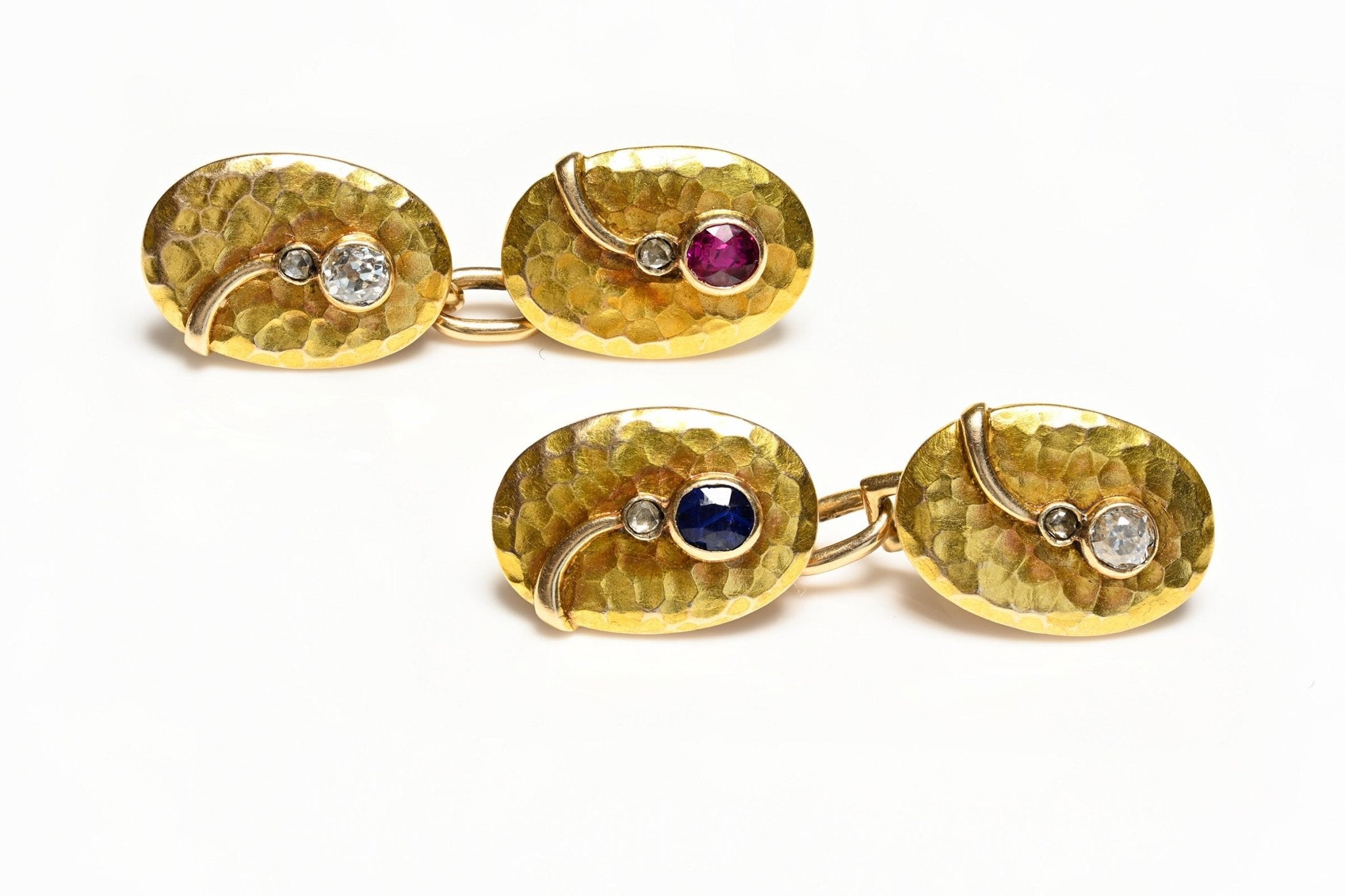 Carl Fabergé Gold Gem-Set Diamond Ruby Sapphire Cufflinks - DSF Antique Jewelry