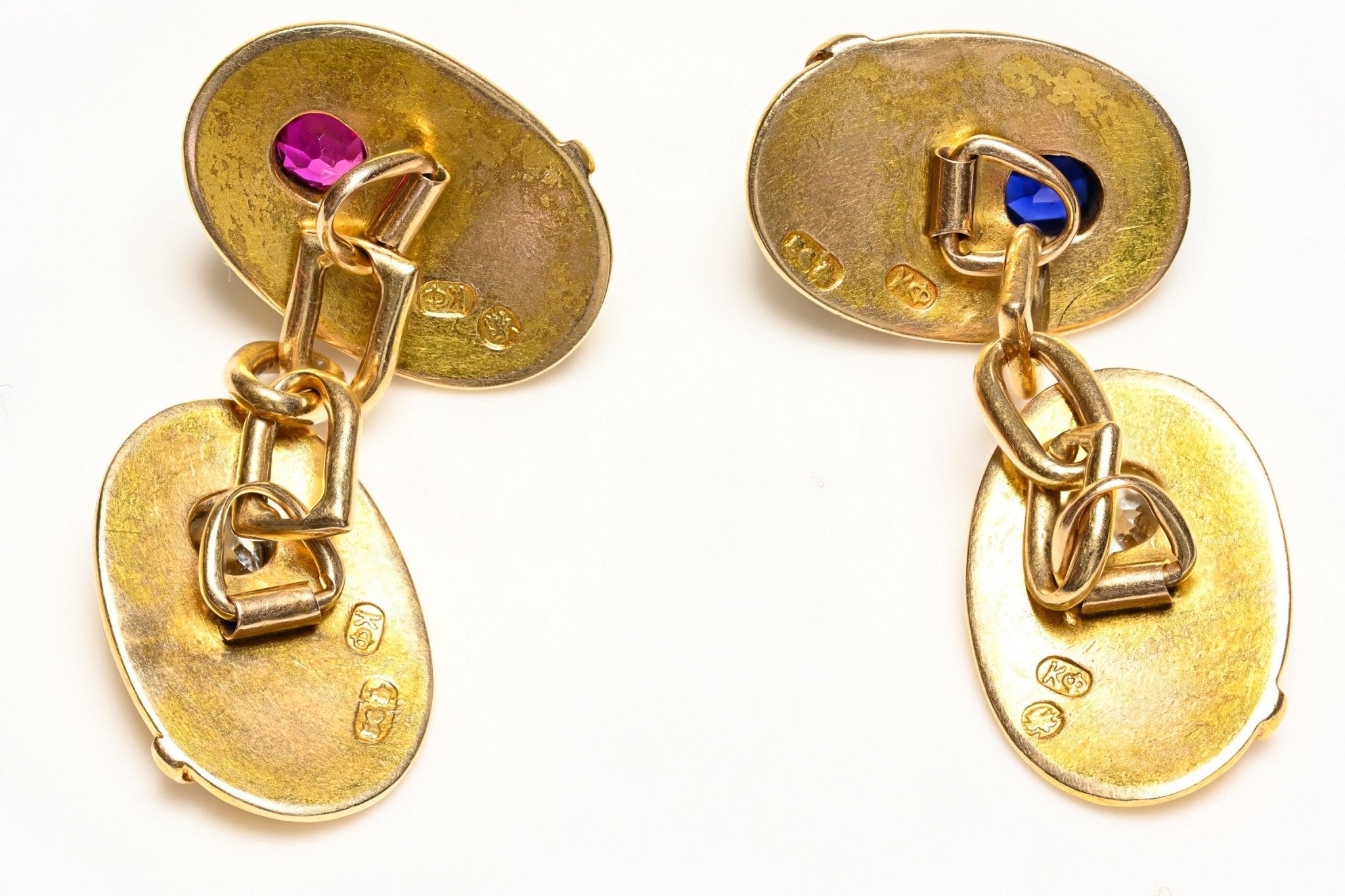 Carl Fabergé Gold Gem-Set Diamond Ruby Sapphire Cufflinks