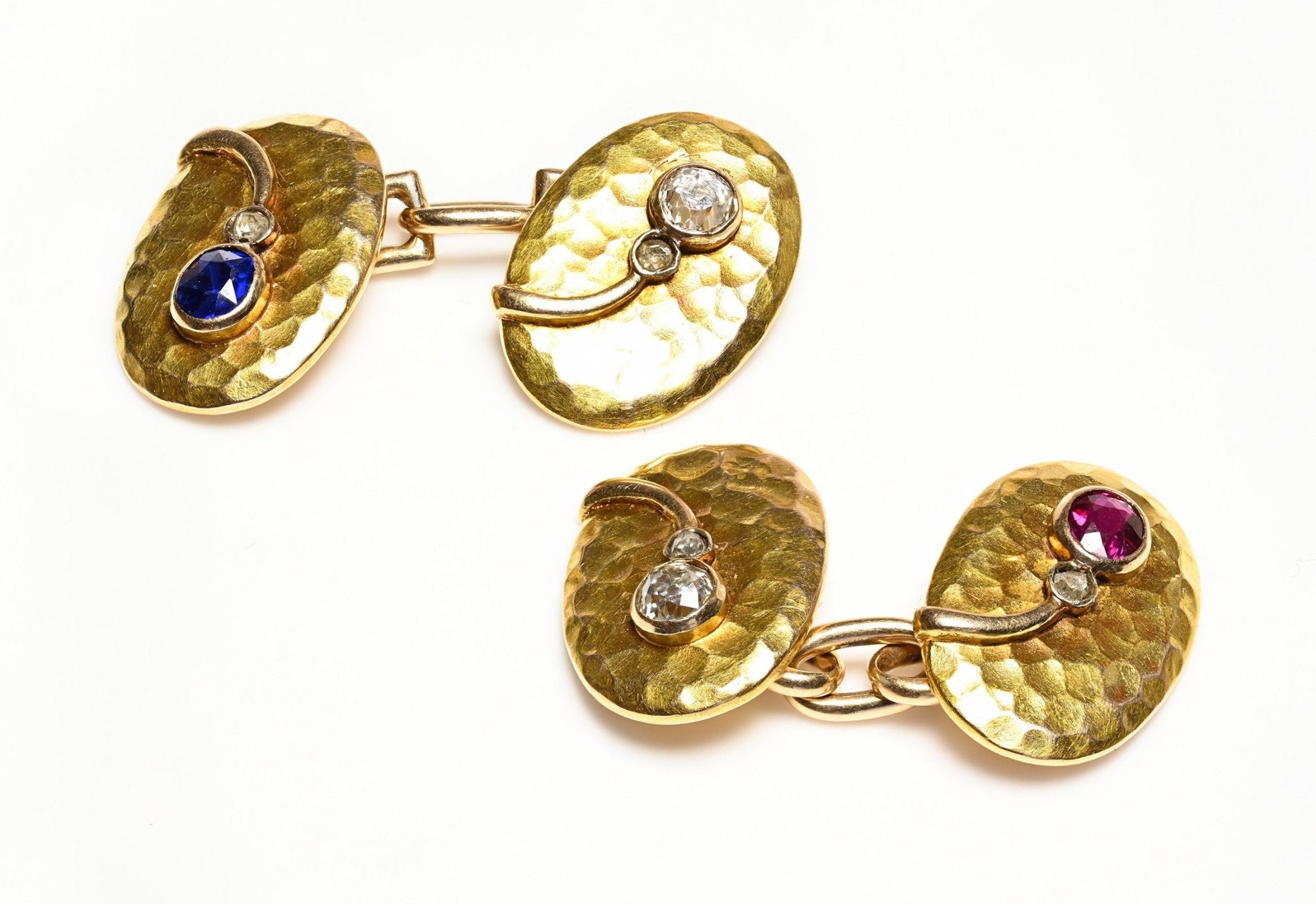 Carl Fabergé Gold Gem-Set Diamond Ruby Sapphire Cufflinks