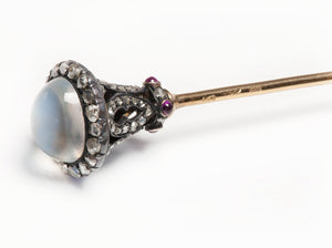 Carl Faberge Moonstone Sapphire Diamond Stick Pin
