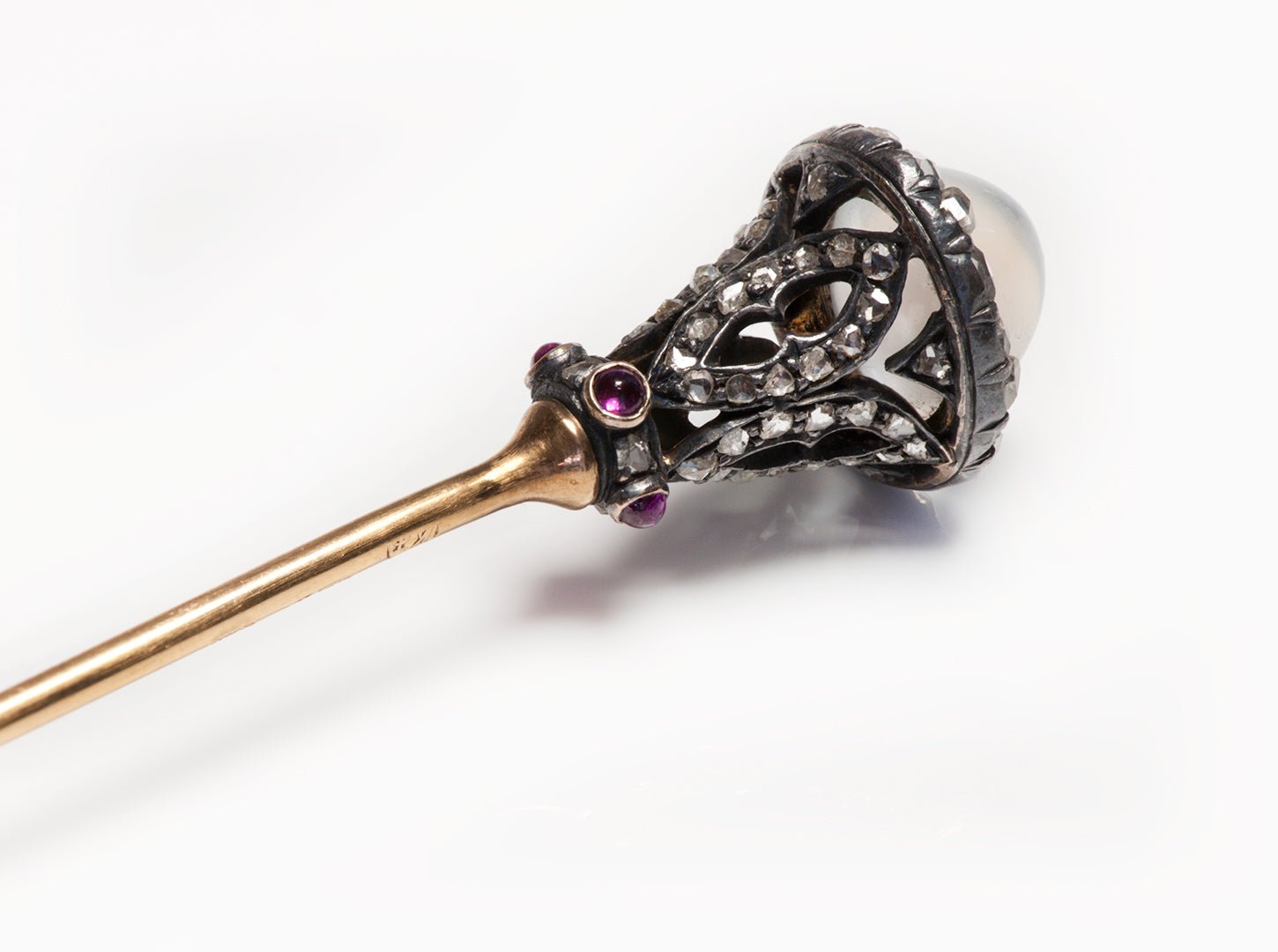 Carl Faberge Moonstone Sapphire Diamond Stick Pin - DSF Antique Jewelry