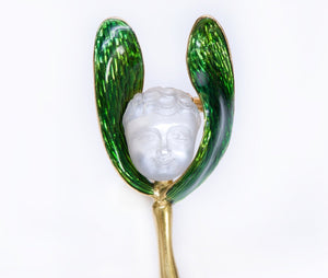 Carlo Giuliano Antique Baby Moonstone Enamel Gold Brooch
