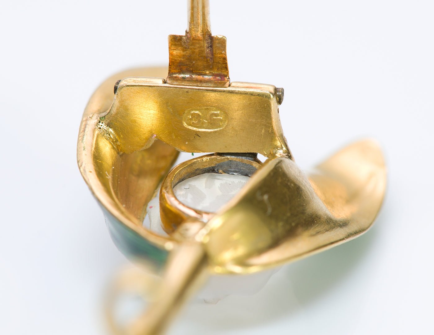 Carlo Giuliano Antique Baby Moonstone Enamel Gold Brooch