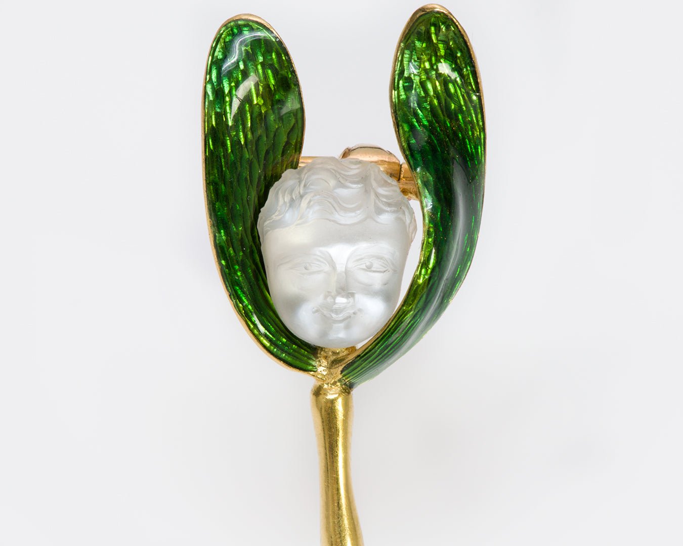 Carlo Giuliano Antique Baby Moonstone Enamel Gold Brooch - DSF Antique Jewelry