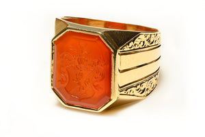 Antique Impressive Carnelian Crest Gold Engraved Men's Ring