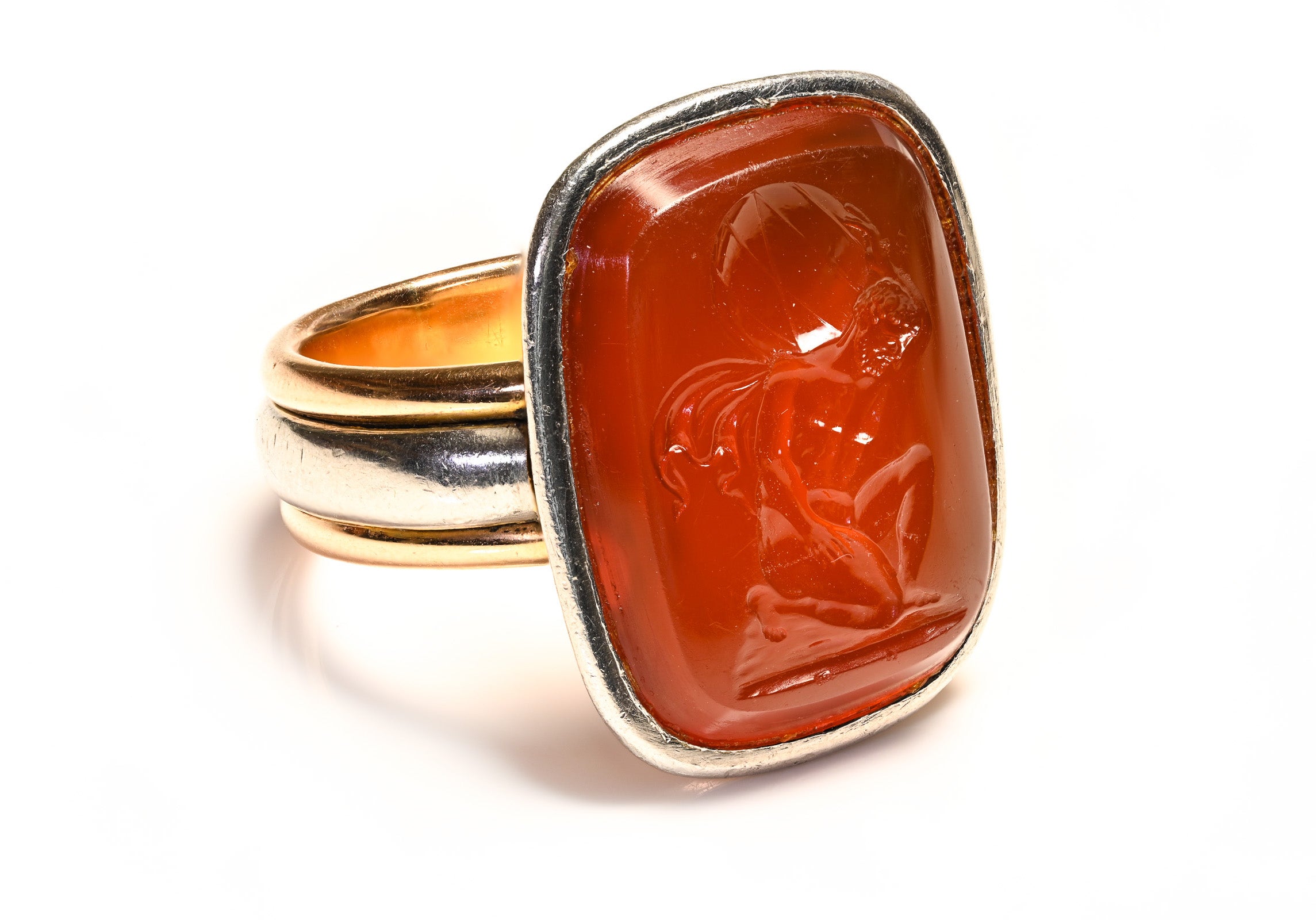 Antique Gold Platinum Hercules Carnelian Men's Ring 