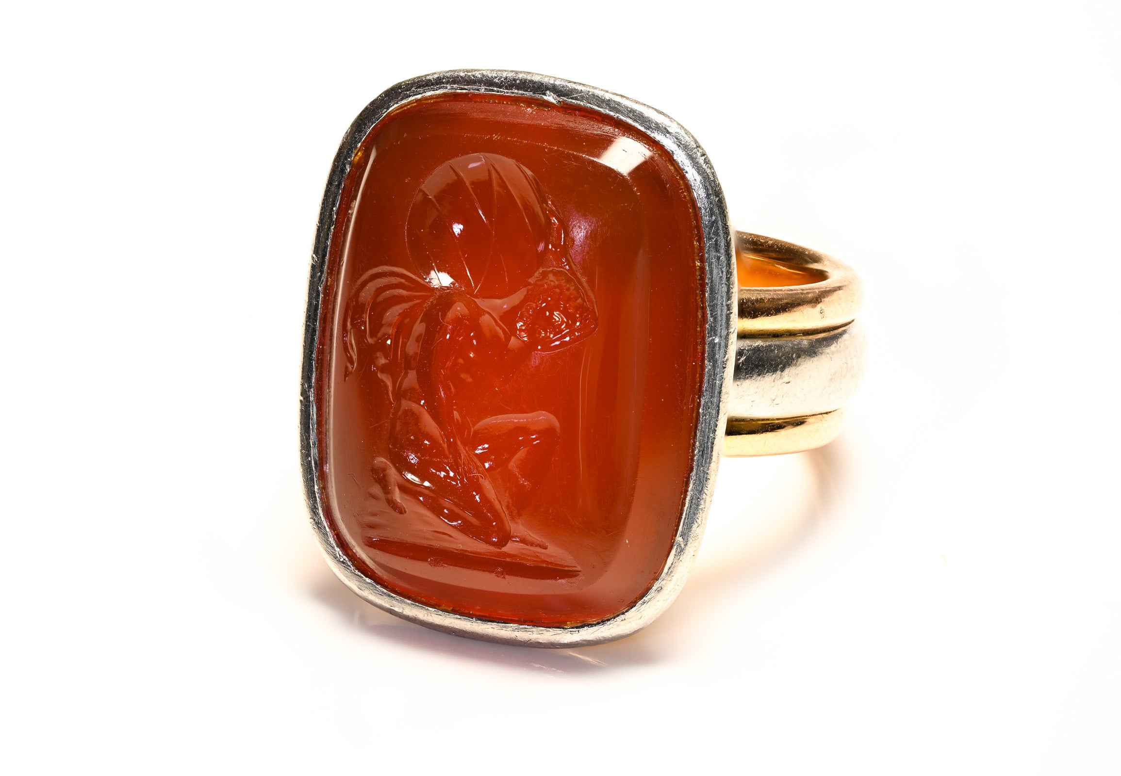 Antique Gold Platinum Hercules Carnelian Signet Men's Ring 