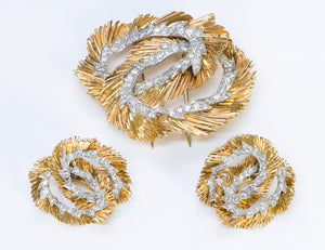 Cartier 18K Yellow Gold Diamond Earrings & Brooch
