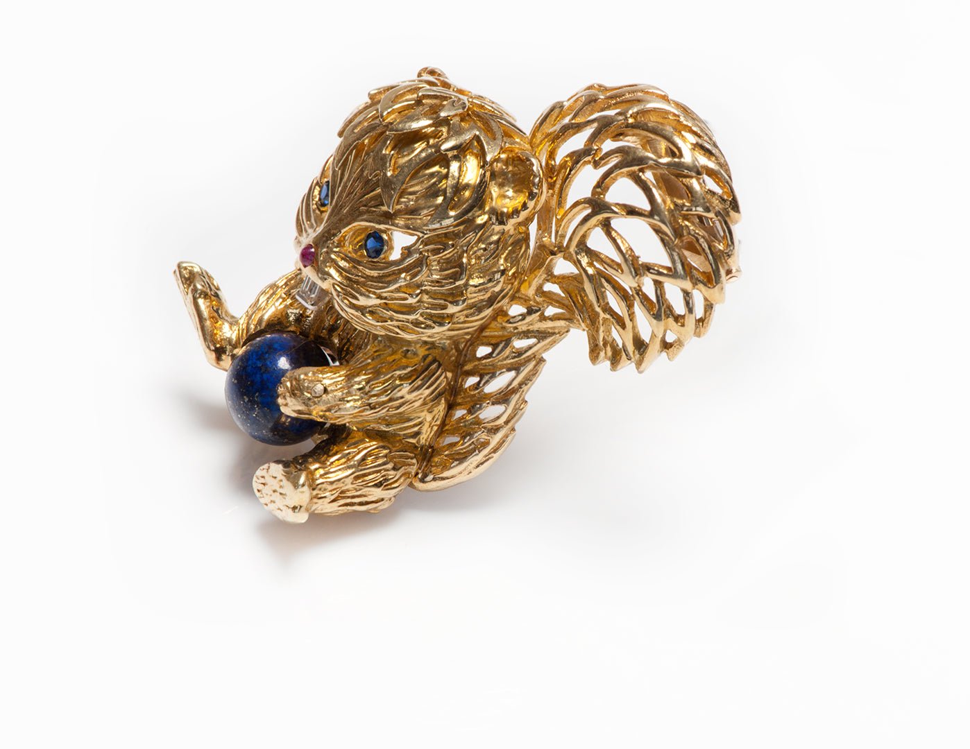 Cartier 18K Gold Gemstone Diamond Lapis Squirrel Brooch