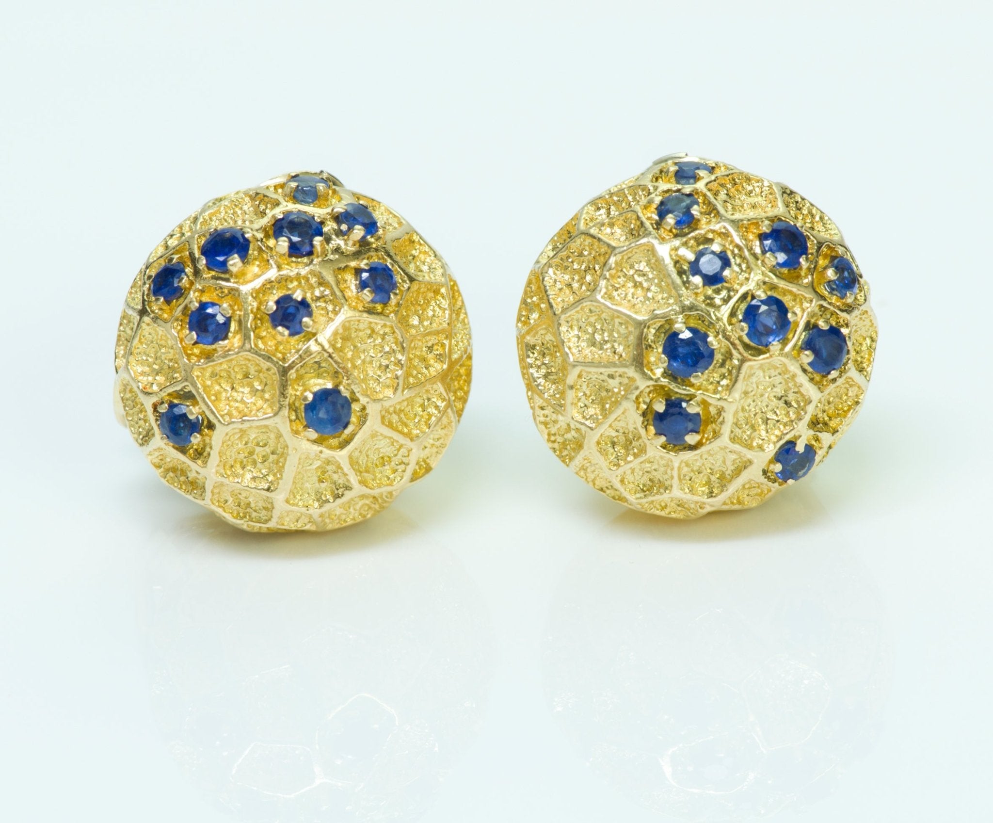 Cartier 18K Gold Sapphire Honeycomb Earrings - DSF Antique Jewelry