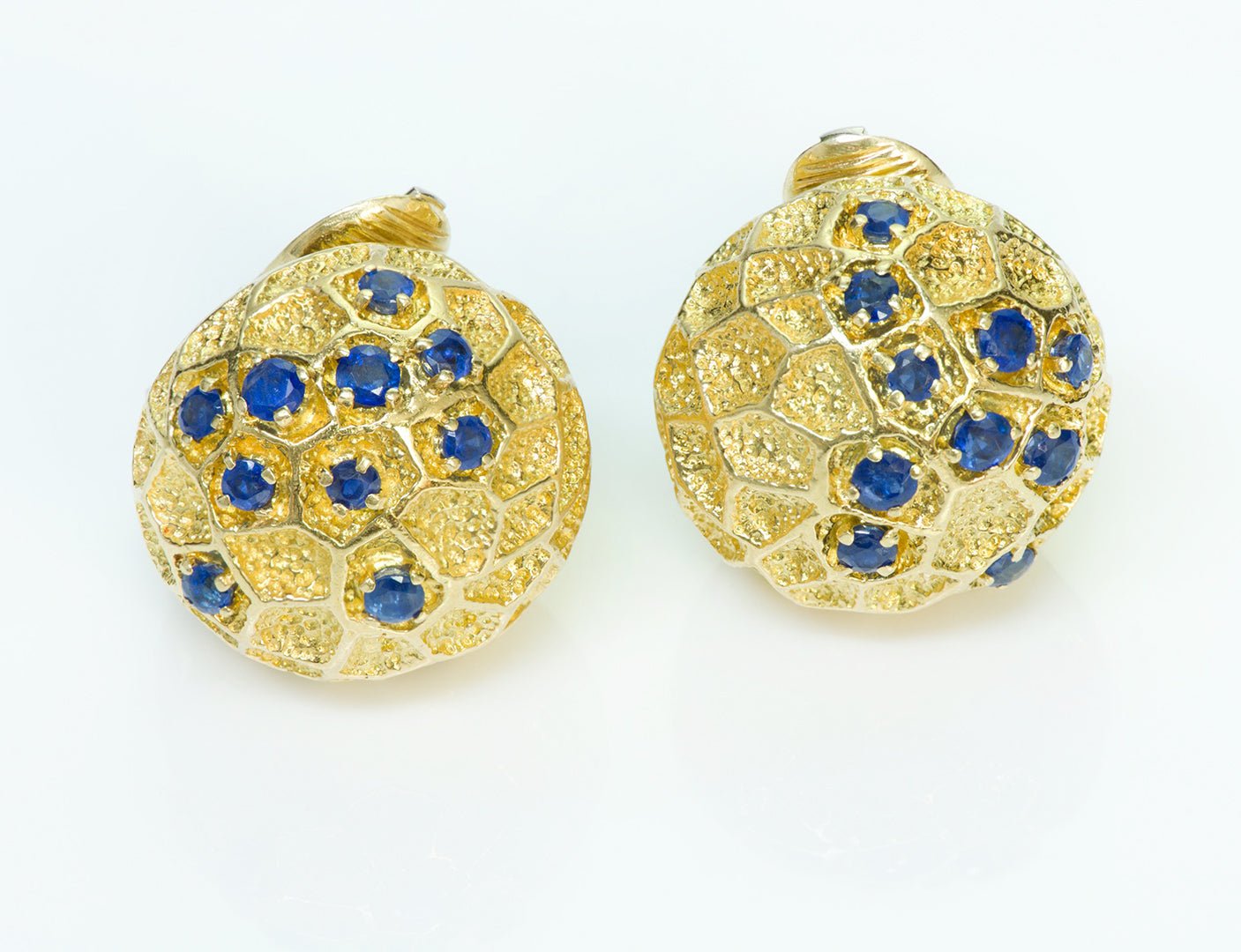 Cartier 18K Gold Sapphire Honeycomb Earrings