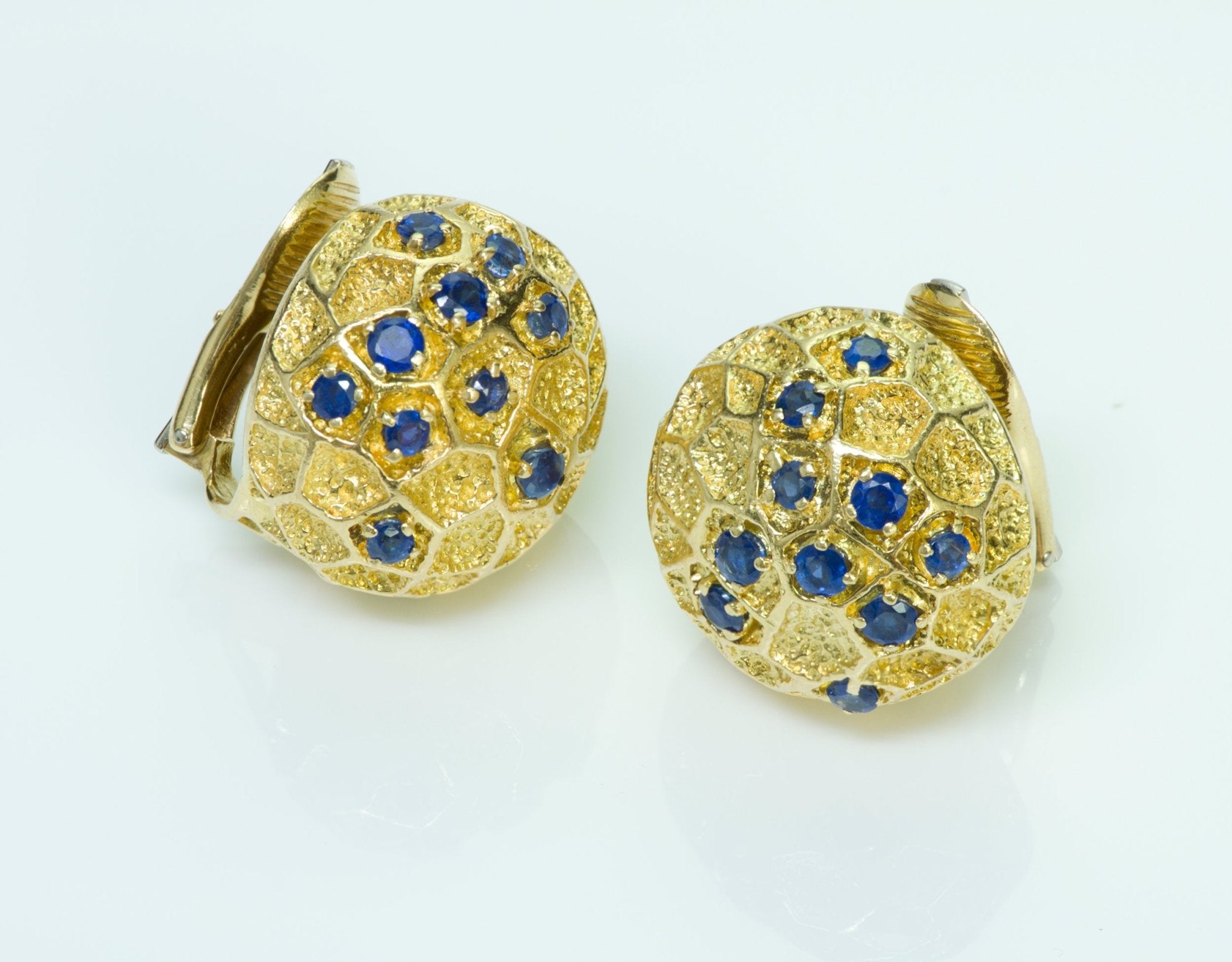 Cartier 18K Gold Sapphire Honeycomb Earrings - DSF Antique Jewelry