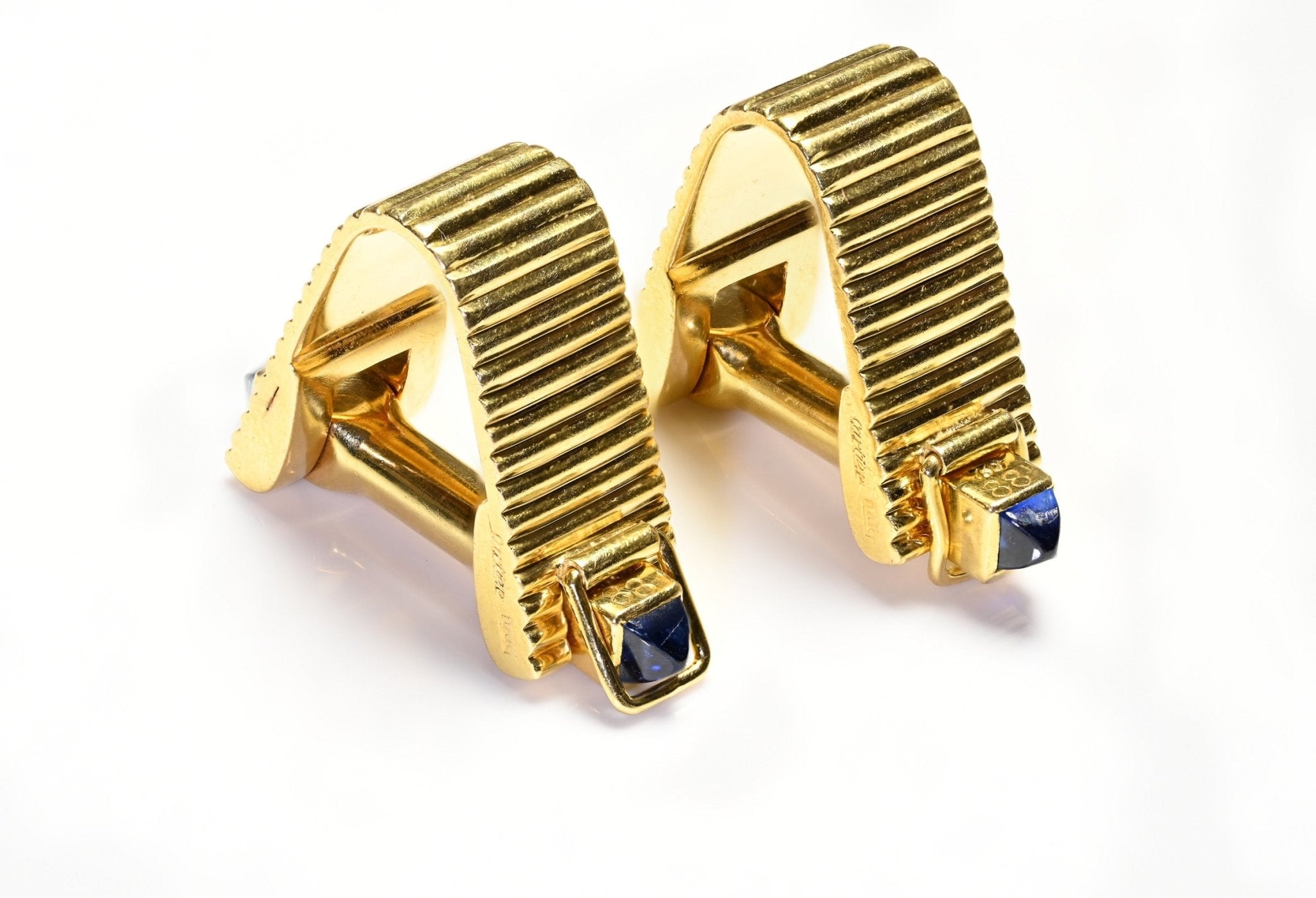 Cartier 18K Gold Sapphire Wide Cufflinks - DSF Antique Jewelry
