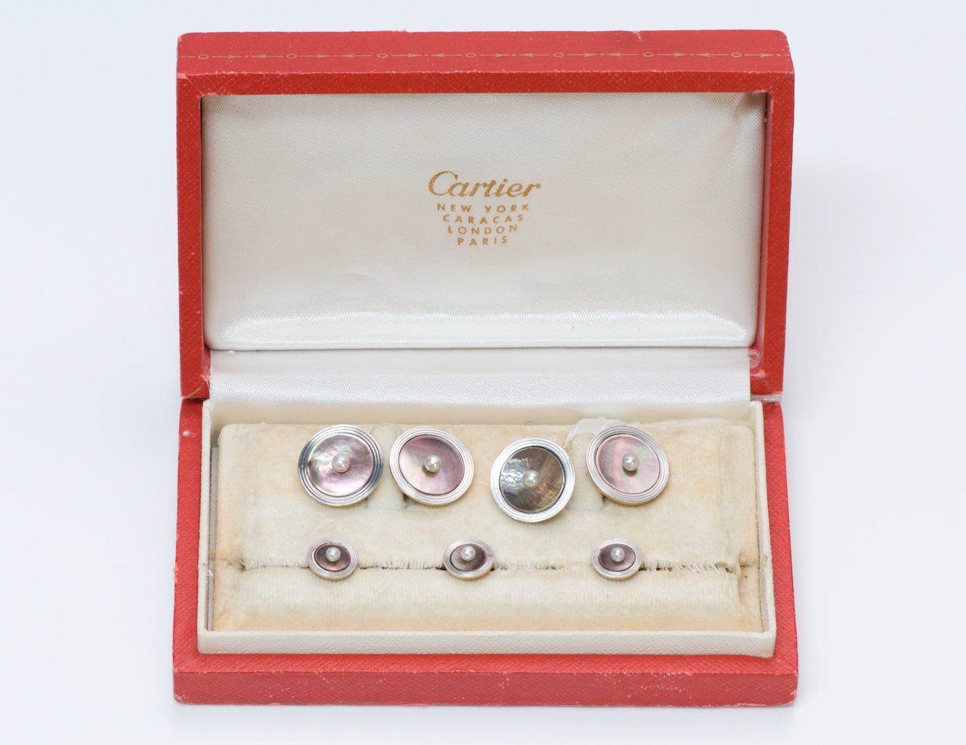 Cartier Art Deco Platinum Gold Cufflink & Studs Set - DSF Antique Jewelry