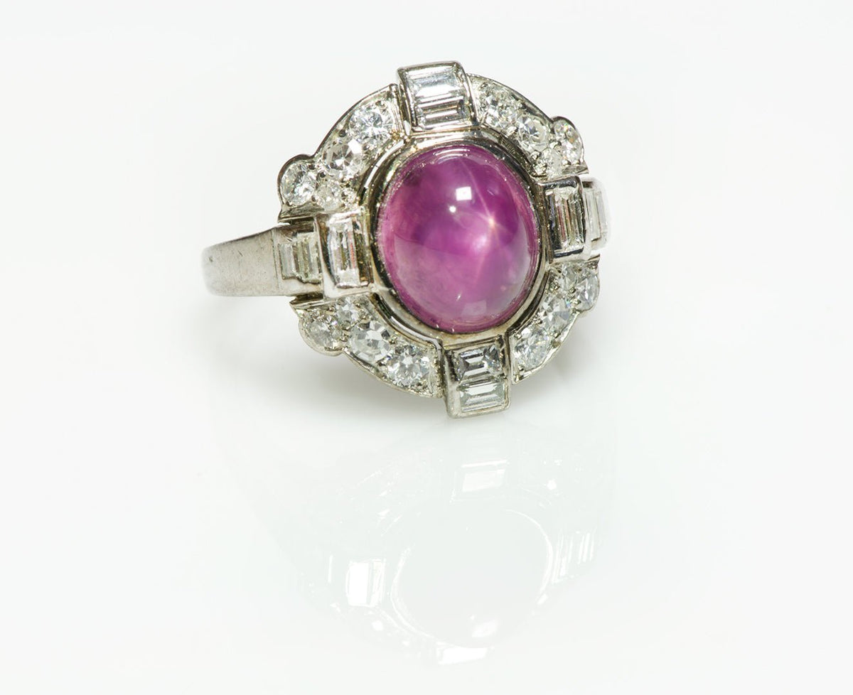 Cartier Art Deco Platinum Pink Star Sapphire Diamond Ring