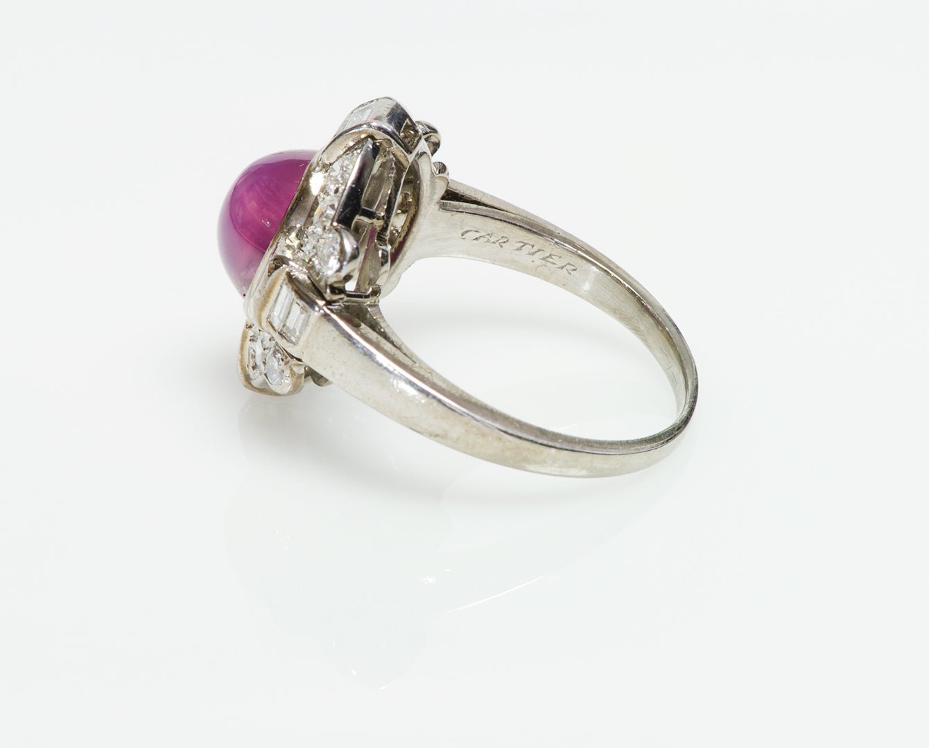 Cartier Art Deco Platinum Pink Star Sapphire Diamond Ring - DSF Antique Jewelry