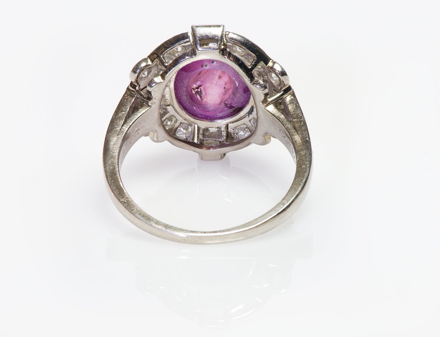 Cartier Art Deco Platinum Pink Star Sapphire Diamond Ring - DSF Antique Jewelry