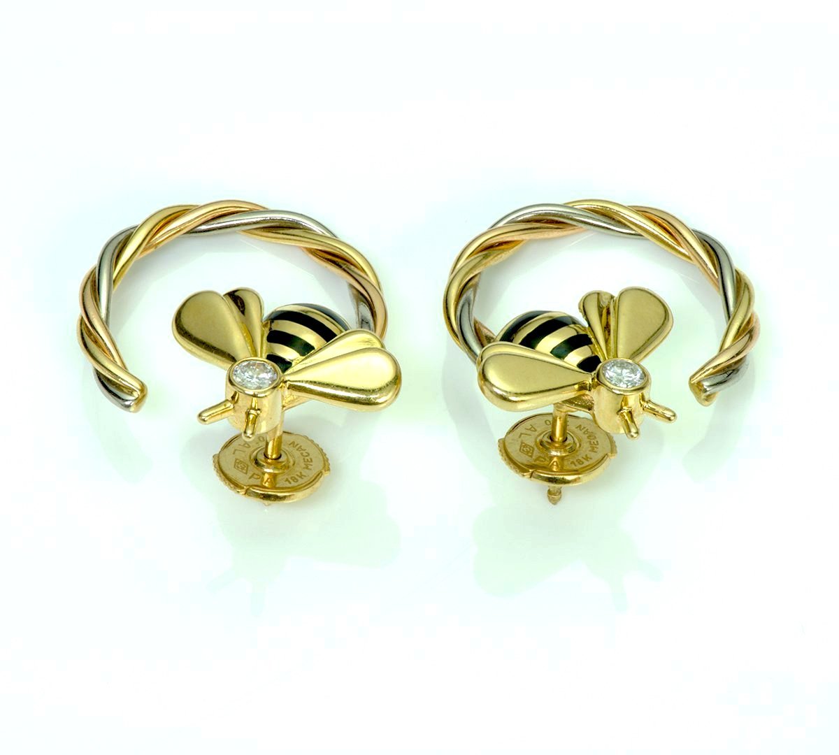 Cartier Diamond 18K Gold Enamel Bee Earrings