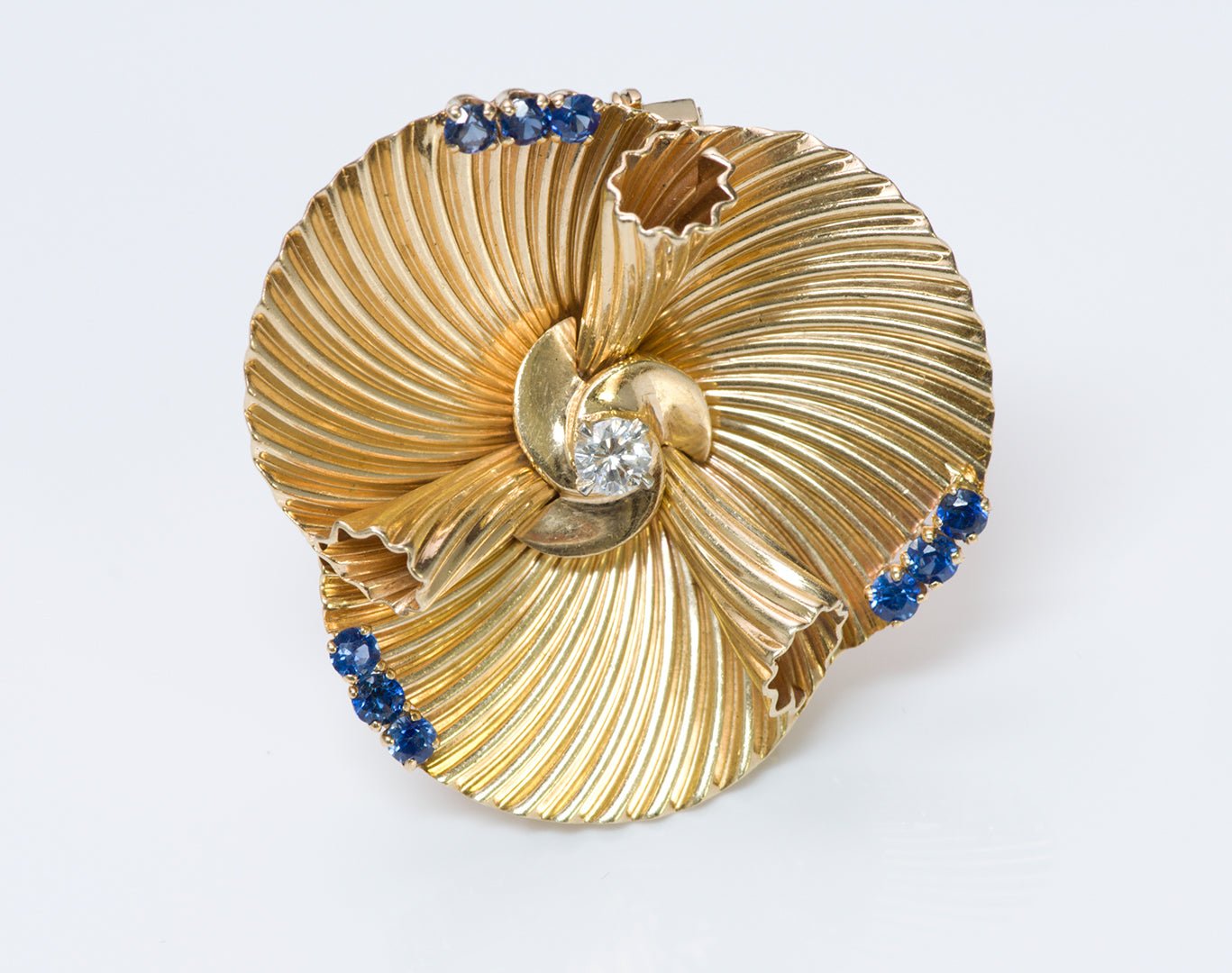 Cartier Diamond Sapphire Gold Brooch - DSF Antique Jewelry
