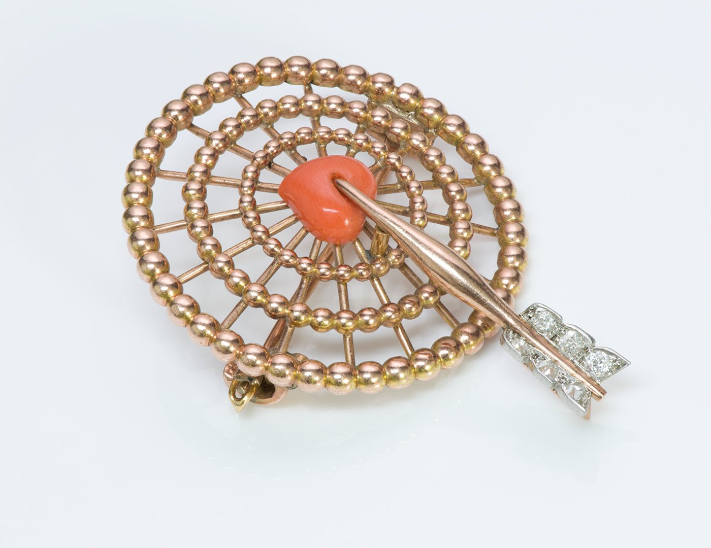 Cartier France Gold Diamond Coral Brooch Pin