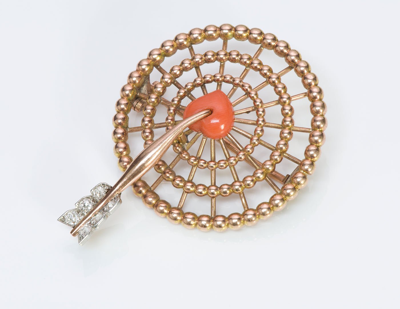 Cartier France Gold Diamond Coral Brooch Pin - DSF Antique Jewelry