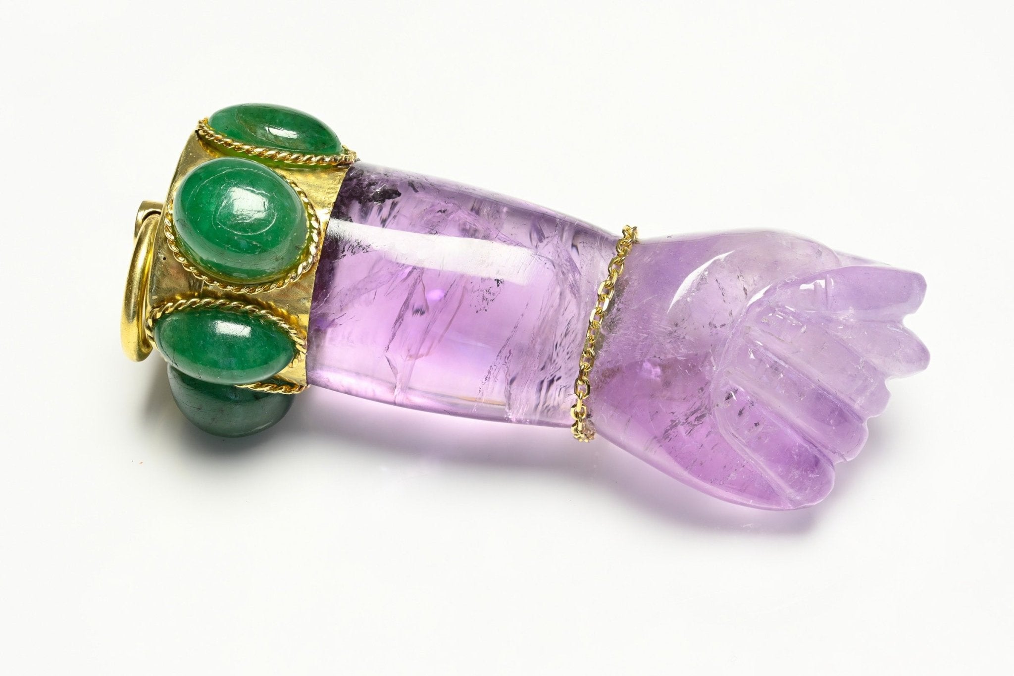Cartier Gold Amethyst Emerald Hand Pendant