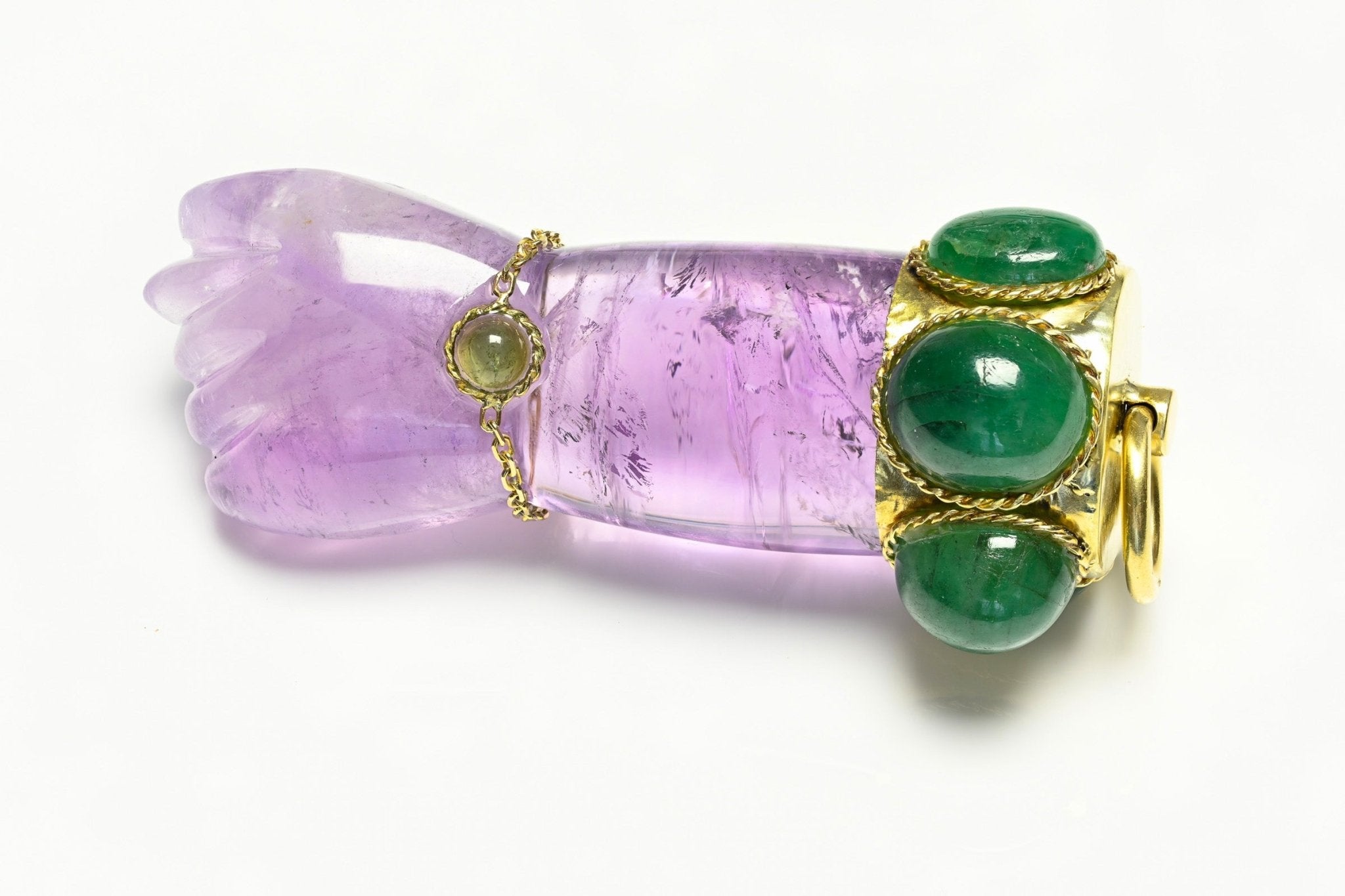 Cartier Gold Amethyst Emerald Hand Pendant - DSF Antique Jewelry