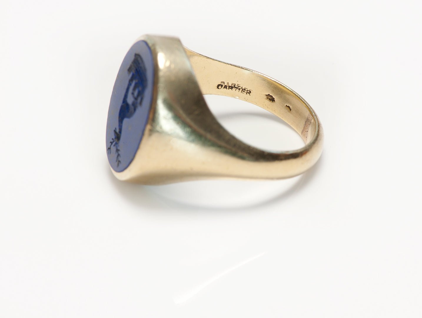 Cartier Gold Lapis Crown & Stag Intaglio Crest Men's Ring