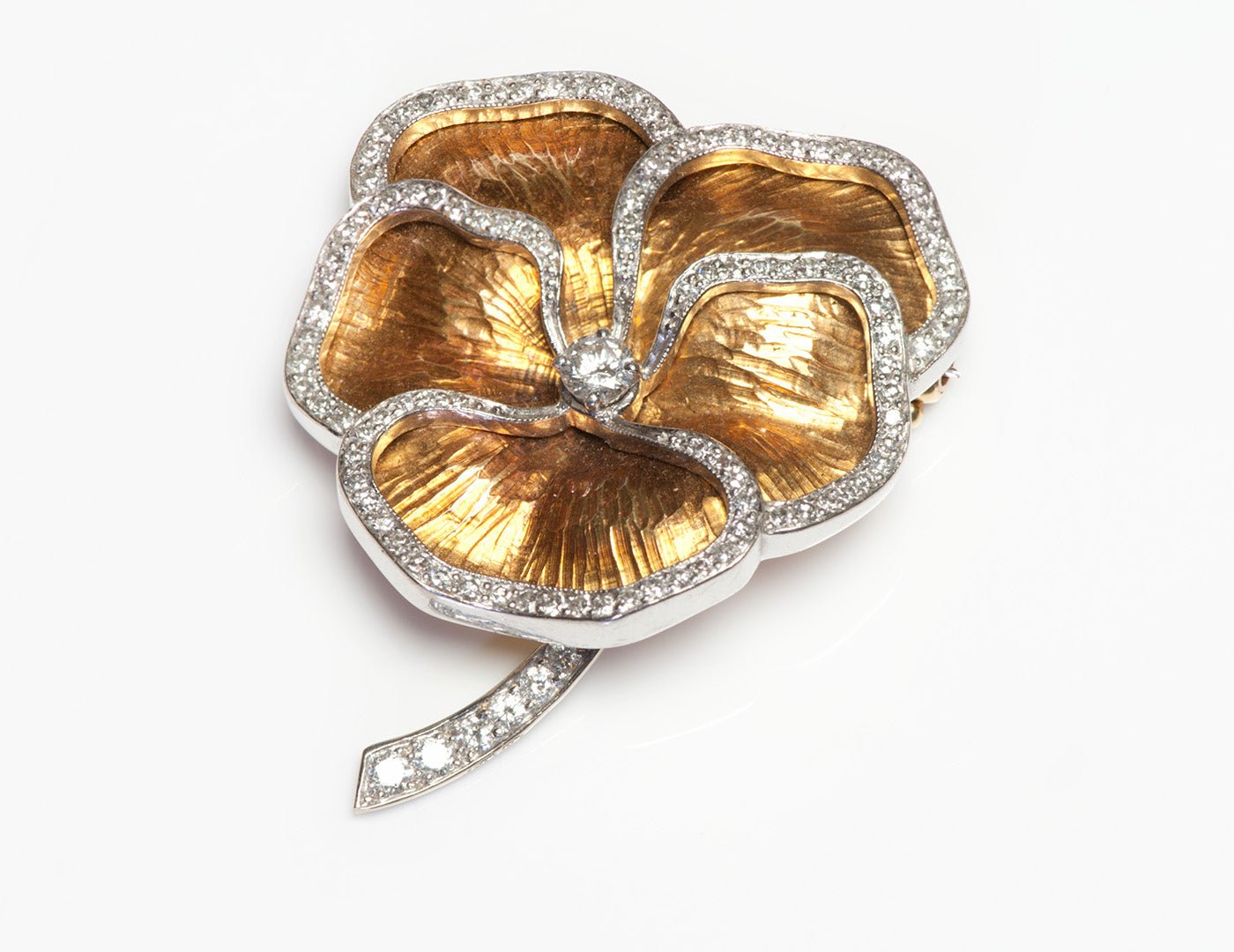 Cartier Gold Platinum Diamond Pansy Brooch