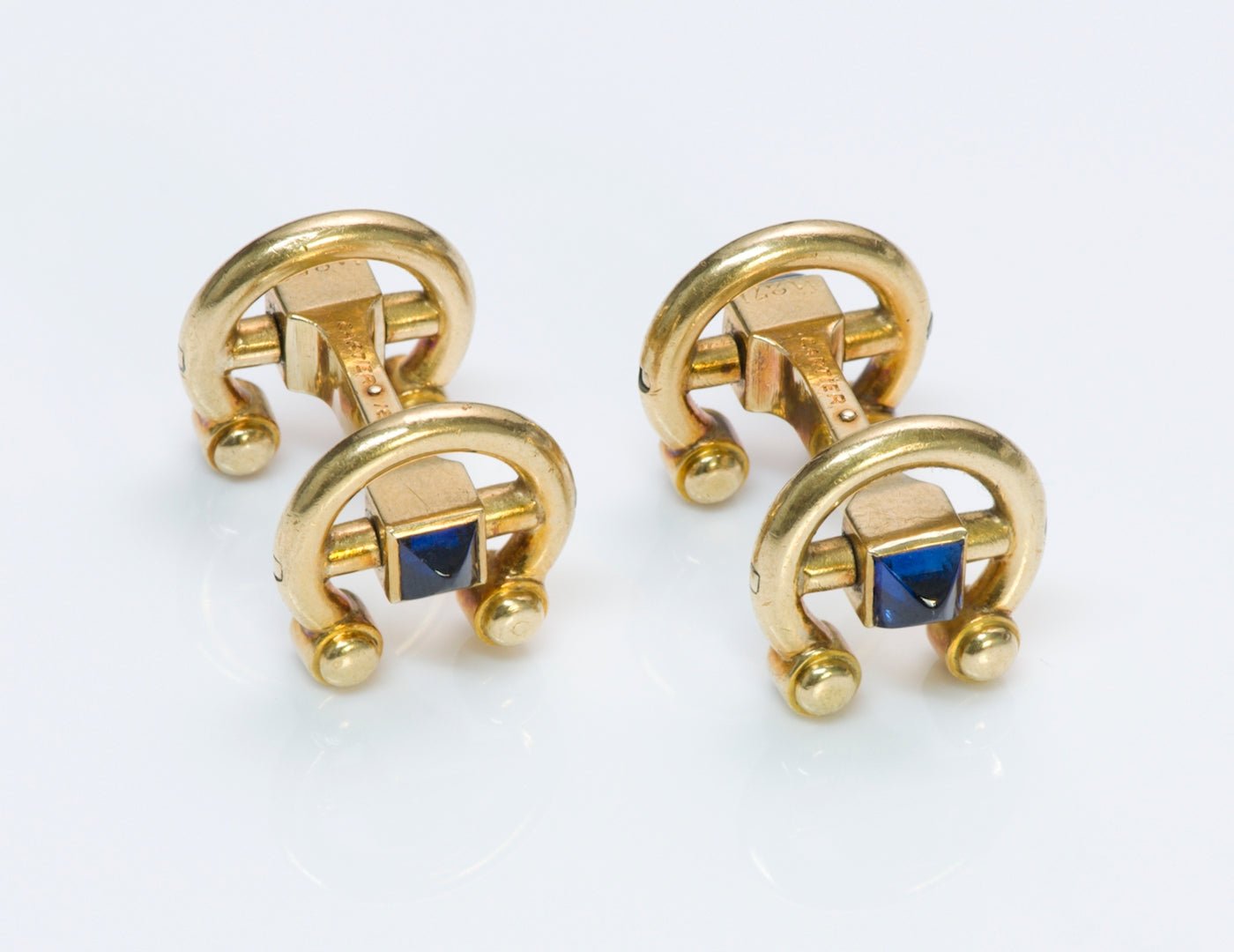 Cartier Horsebit Gold Sapphire Cufflinks - DSF Antique Jewelry