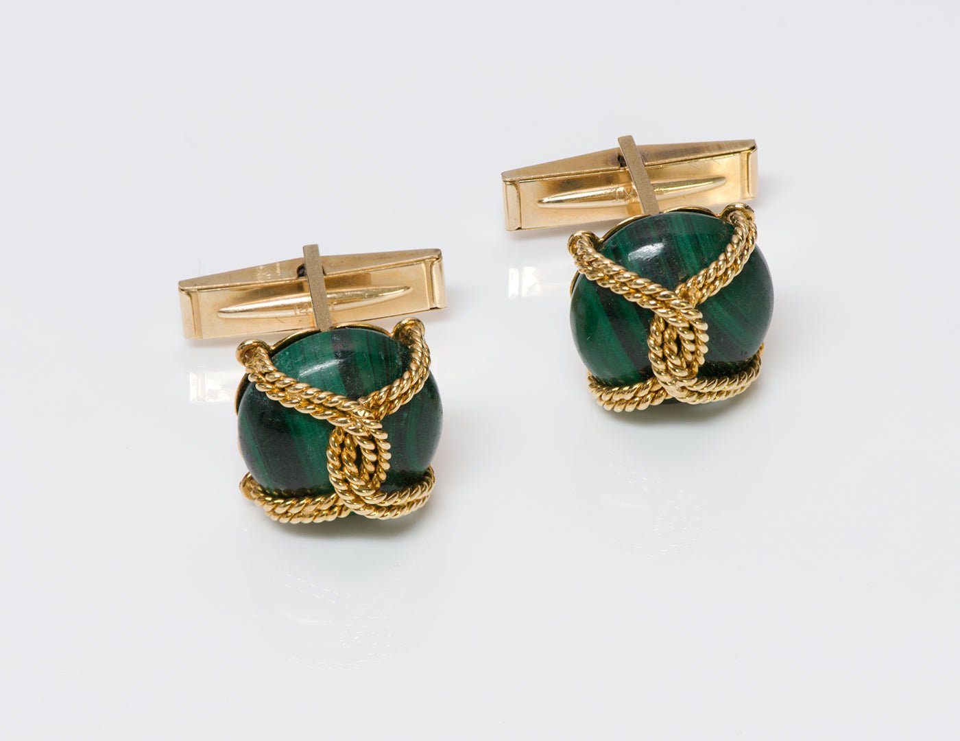 Cartier Malachite Gold Cufflinks - DSF Antique Jewelry